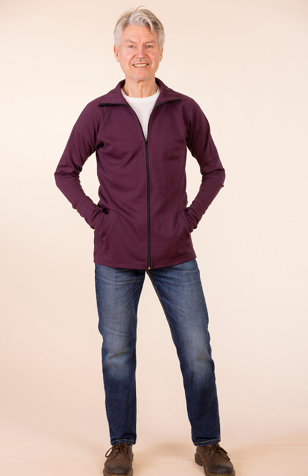 Aubergine Purple Men's Jacket Men's Merino Wool Zip Jacket