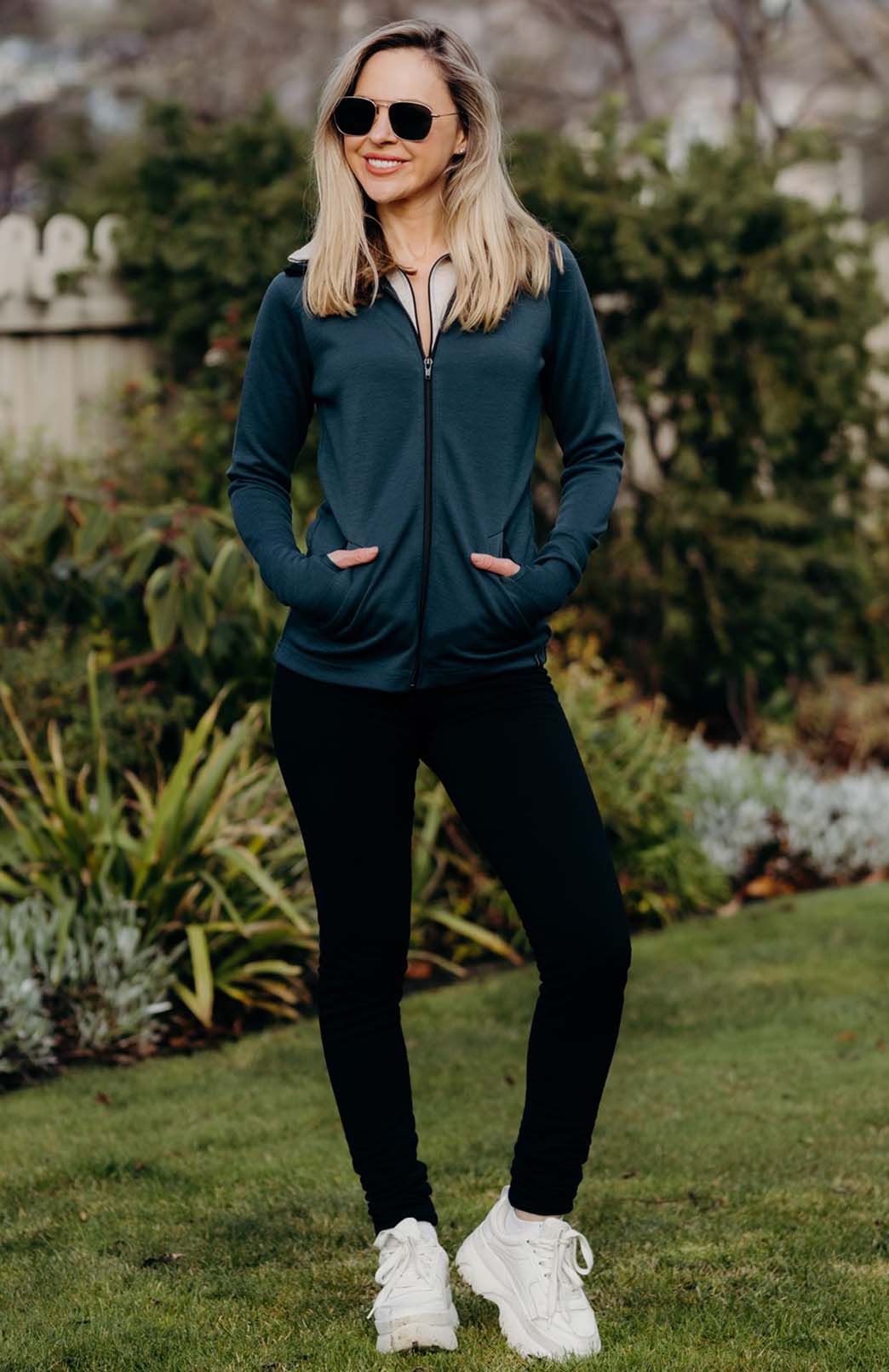 Deep Sea Green Women's Merino Wool Zip Jacket in Heavyweight 360g Fabric