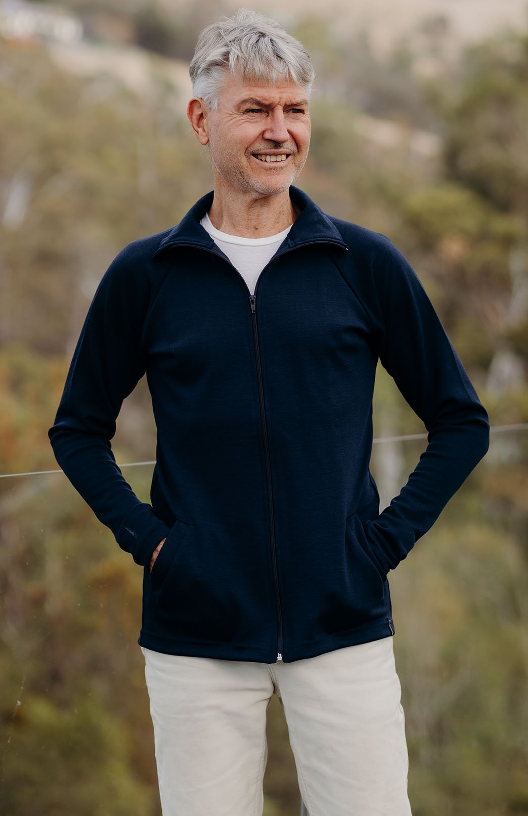 Navy Blue Men's Jacket Men's Merino Wool Zip Jacket