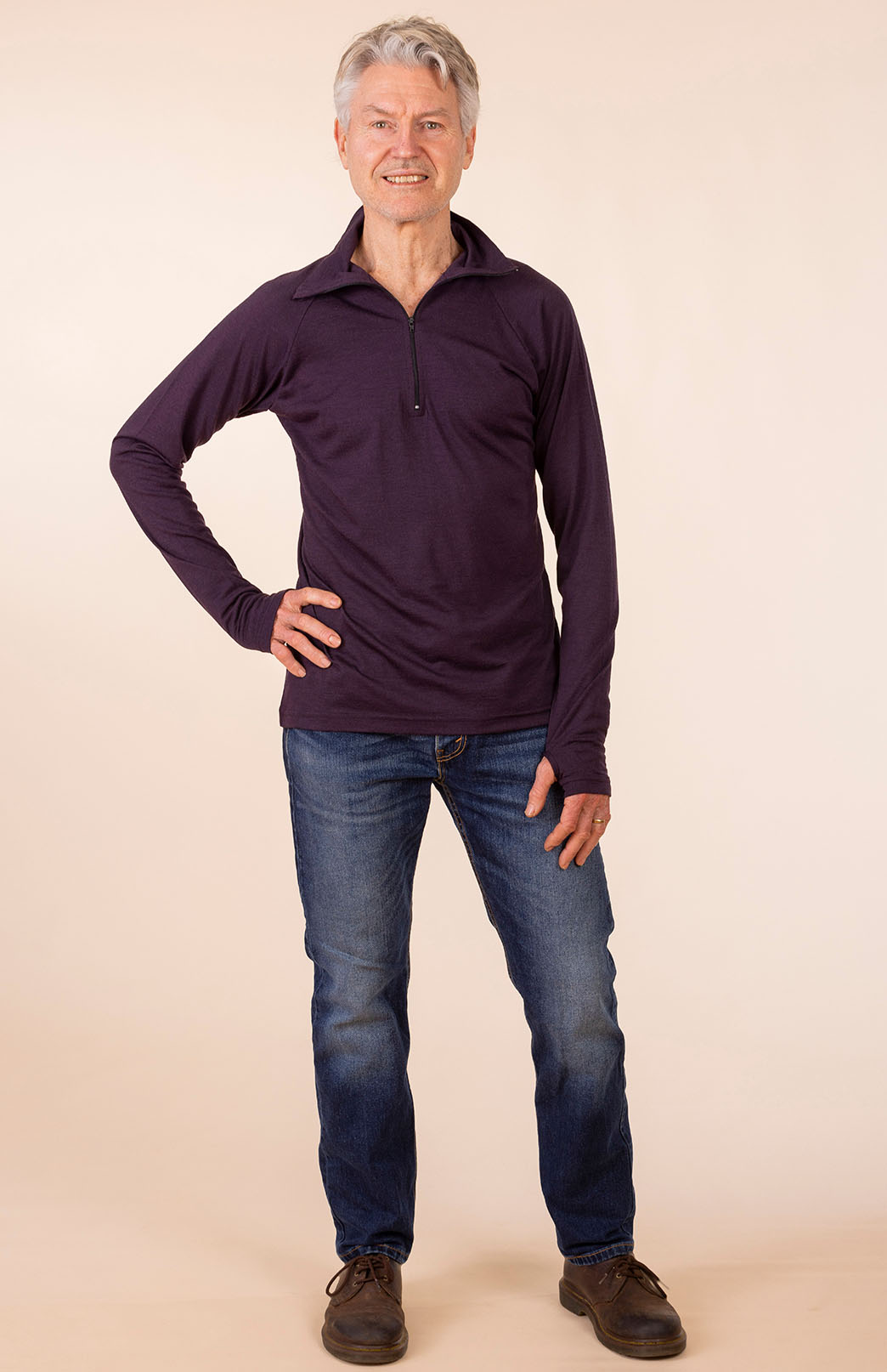 Mulberry Purple Unisex Merino Wool Zip Neck Top