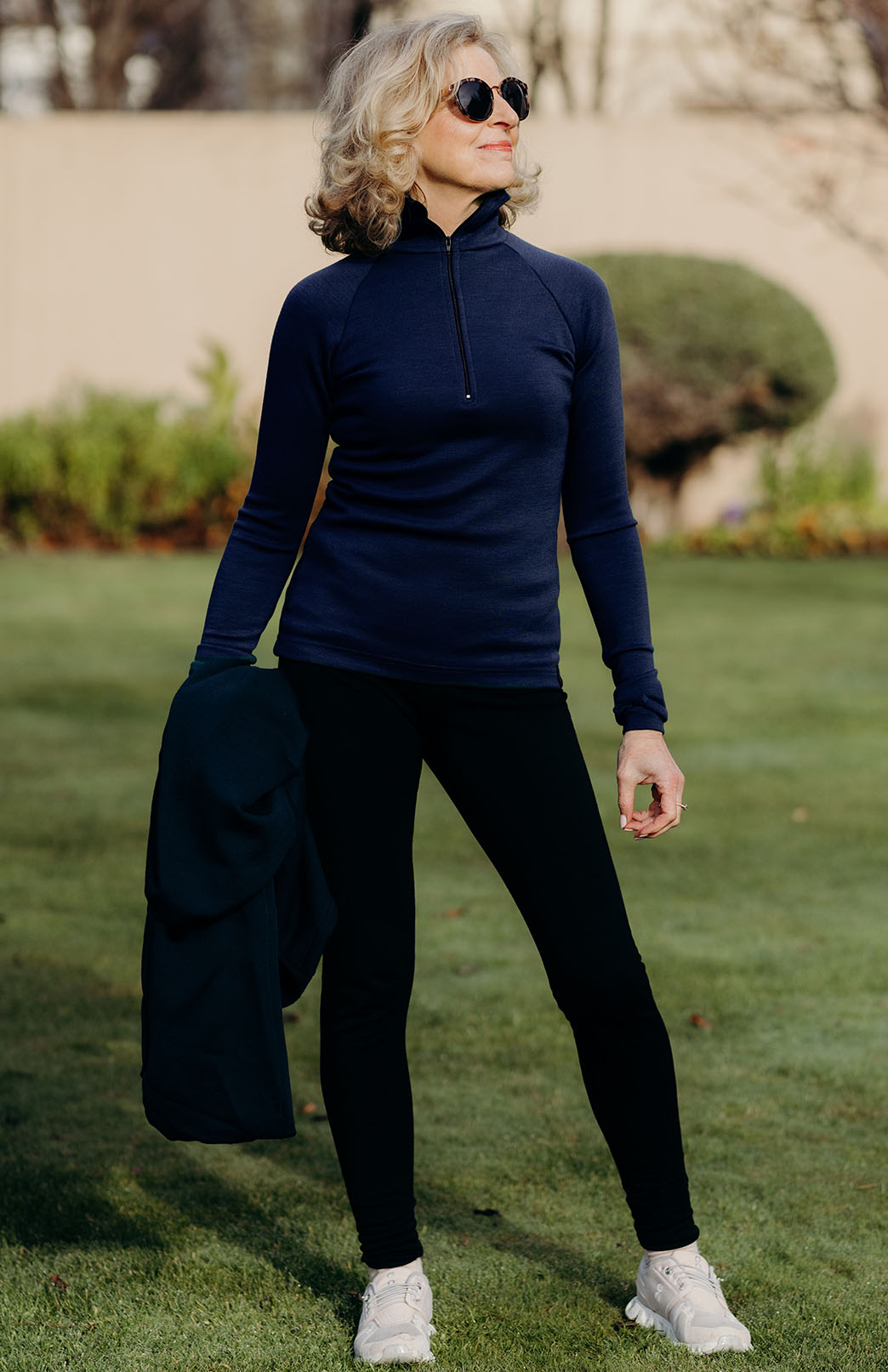 Deep Sea Green Women&#39;s Merino Wool Zip Neck Top
