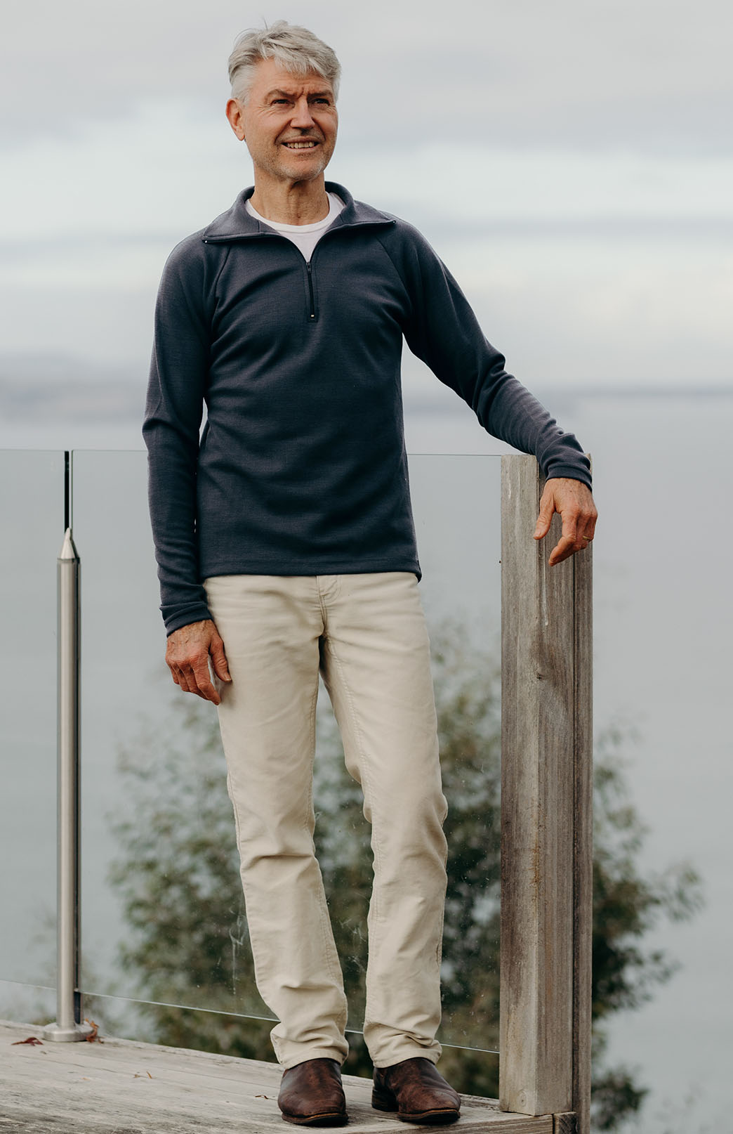 Steel Grey Men's Merino Wool Zip Neck Top