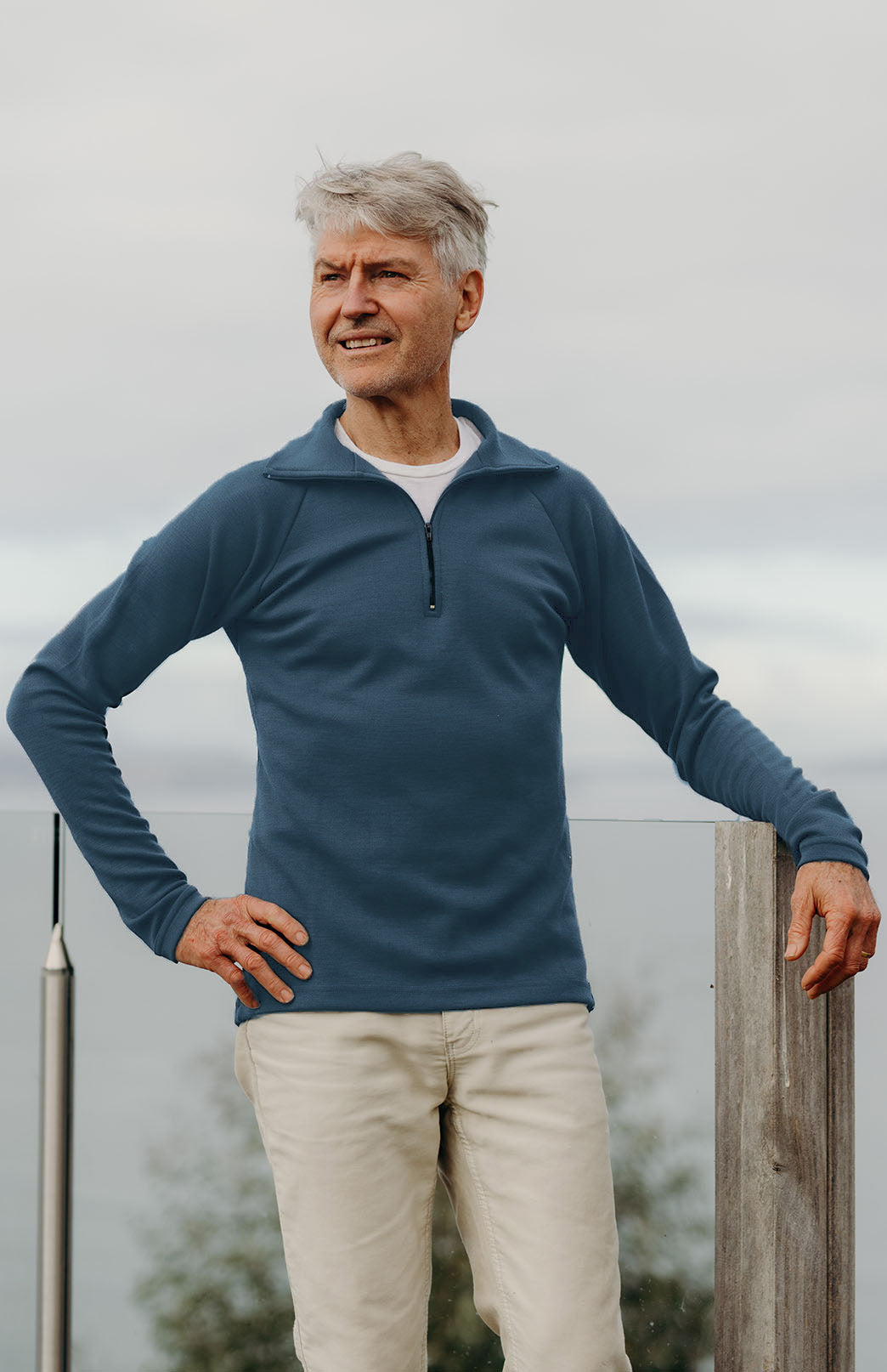 Storm Teal Men's Merino Wool Zip Neck Top
