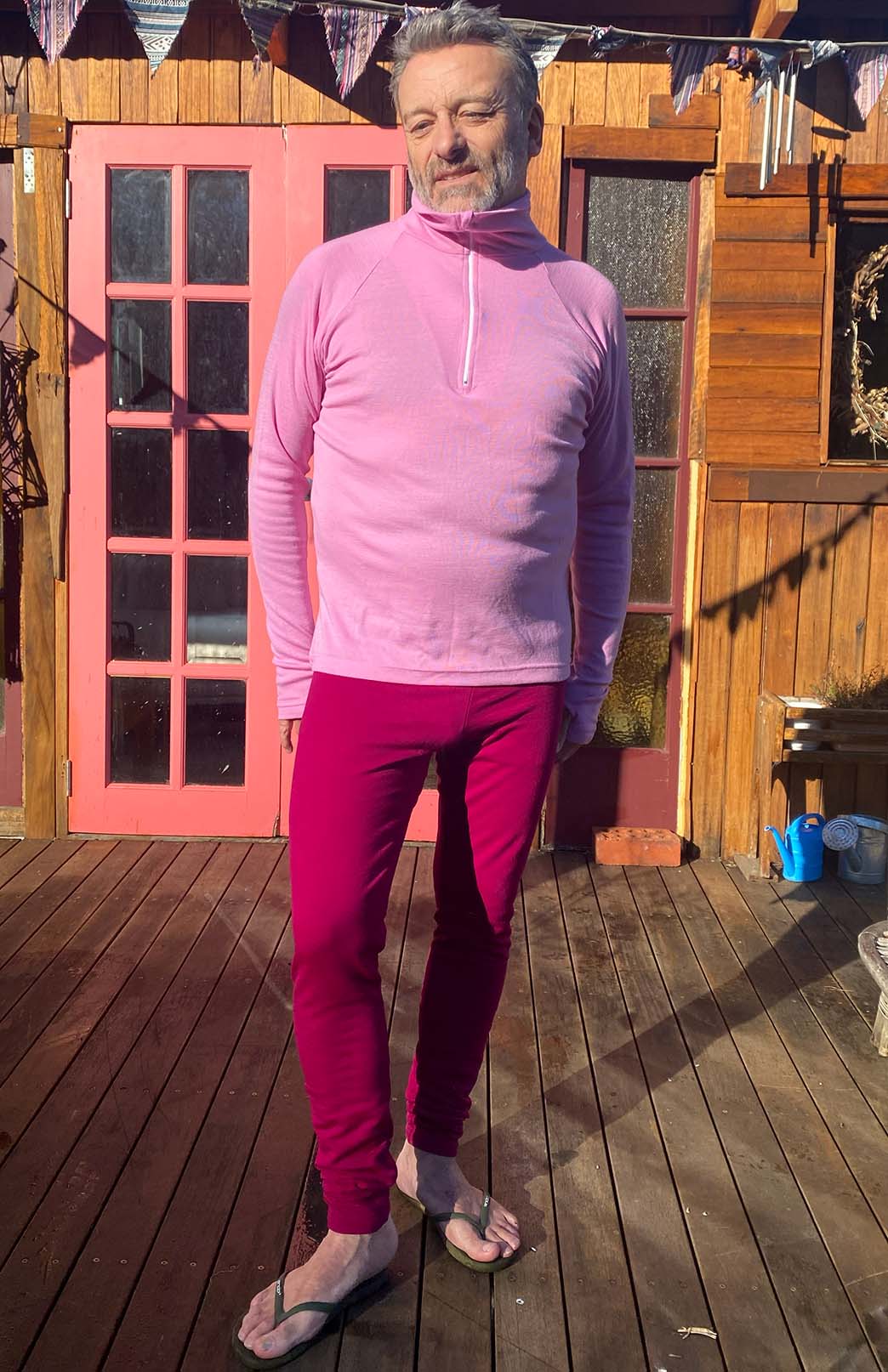 Magenta Men's Merino Wool 270gsm Fleece Elastic Waist Thermal Winter Leggings &amp;amp; Yoga Pants 

