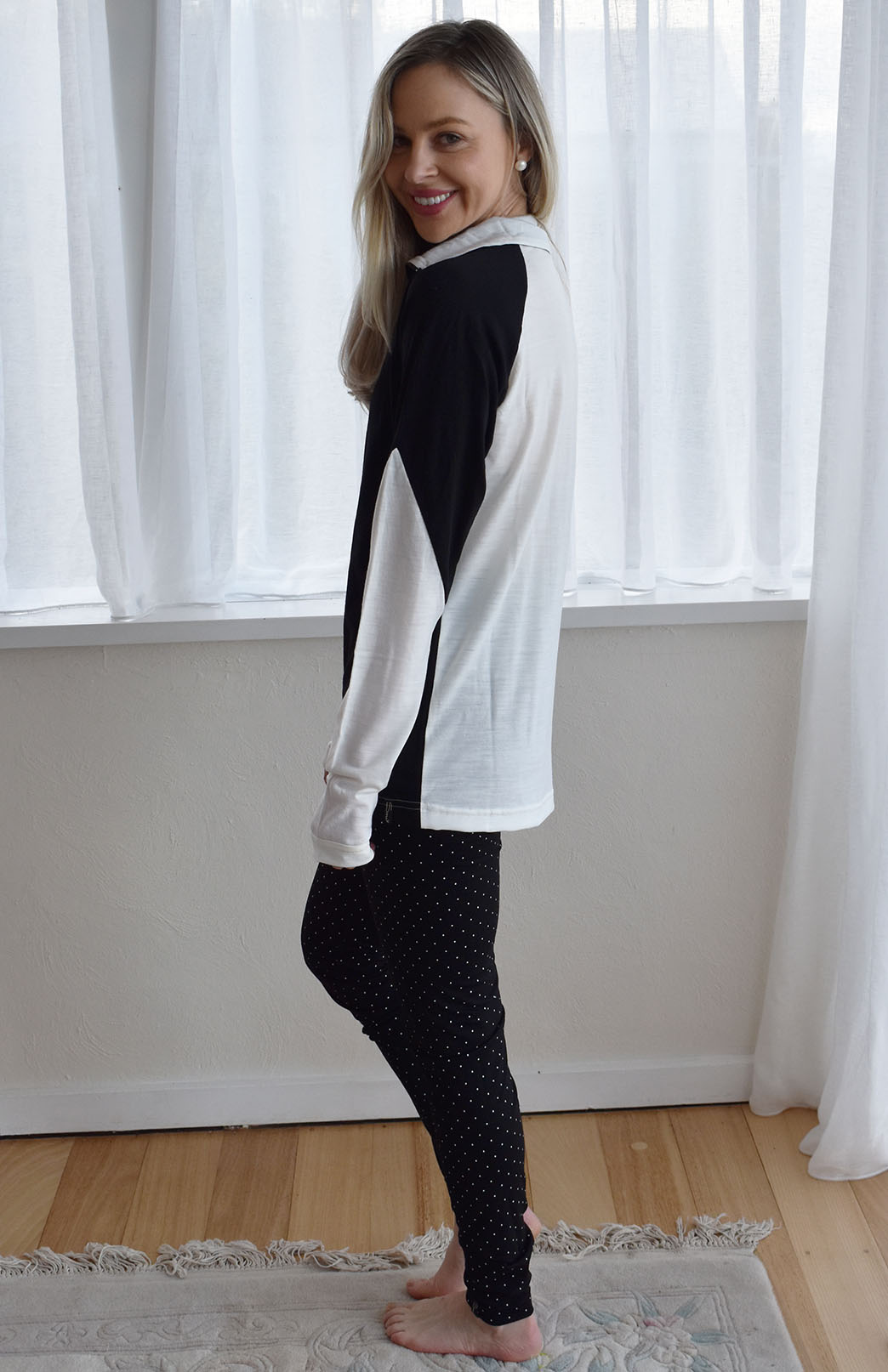 Black & Ivory Women's Merino Wool Zip Neck Top