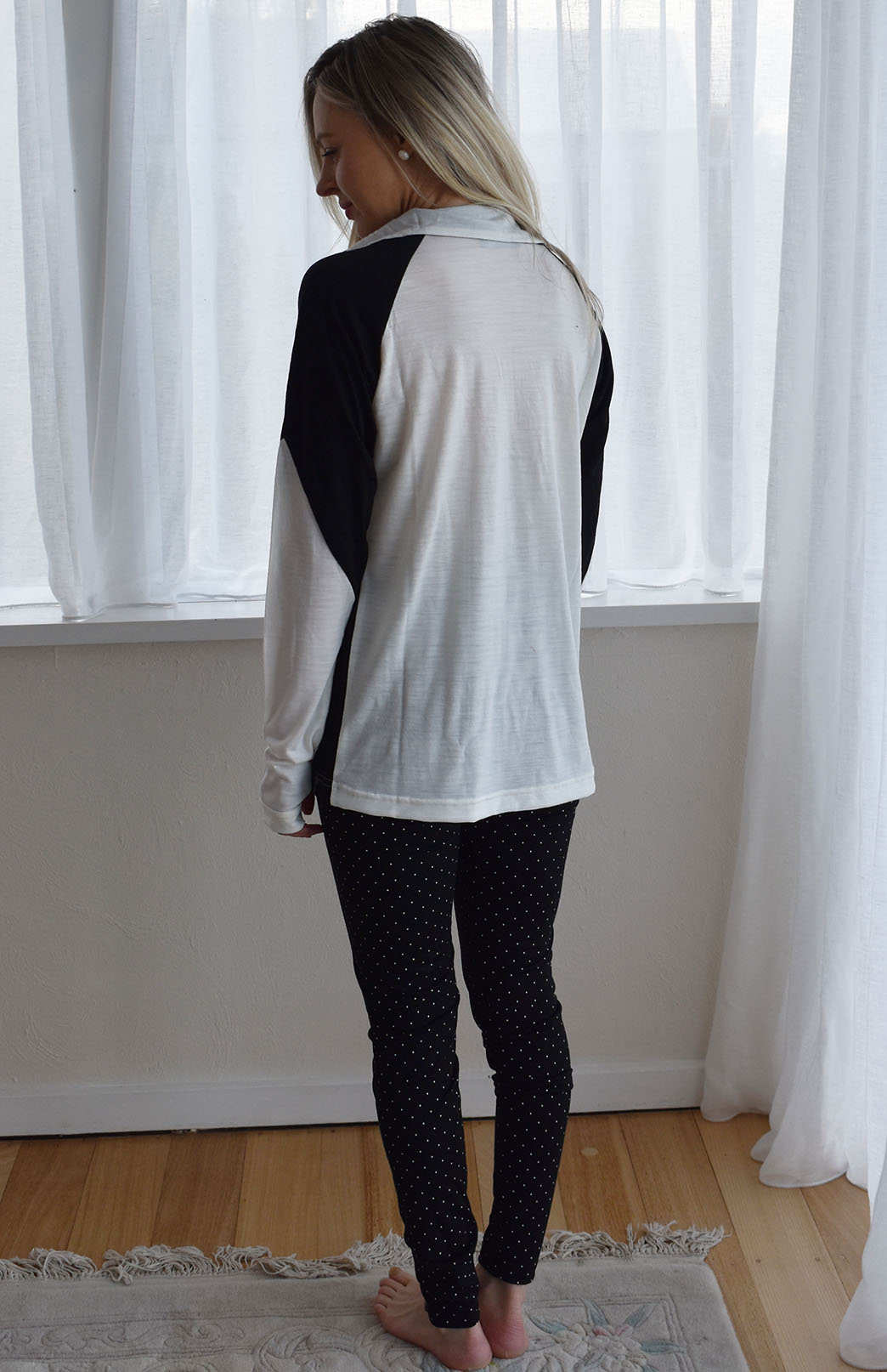 Black & Ivory Women's Merino Wool Zip Neck Top