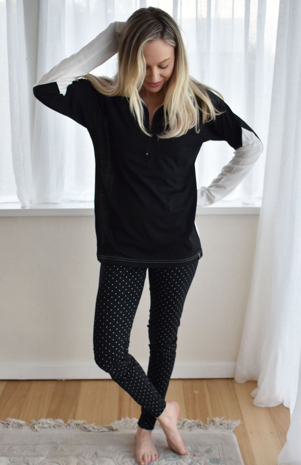 Black & Ivory Women's Merino Wool Zip Neck Top