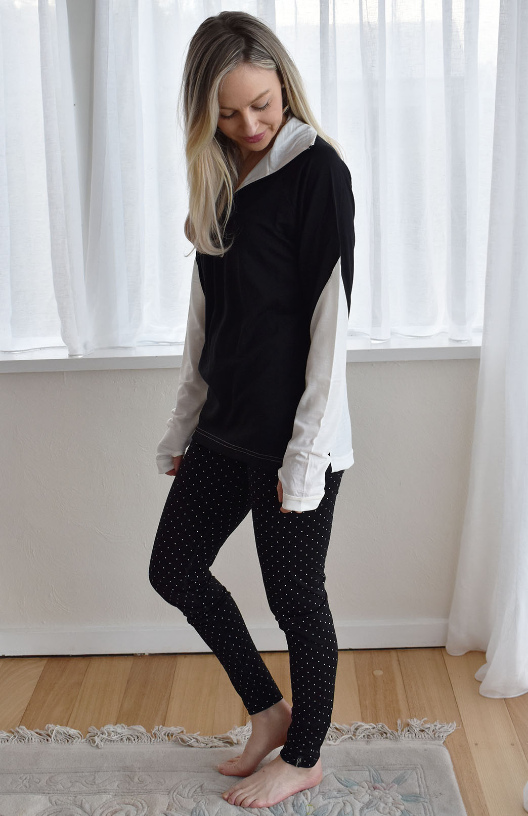 Black & Ivory Women's Merino Wool Zip Neck Top