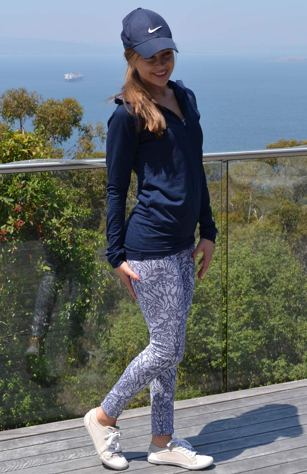 Navy Blue Women's Merino Wool Zip Neck Top