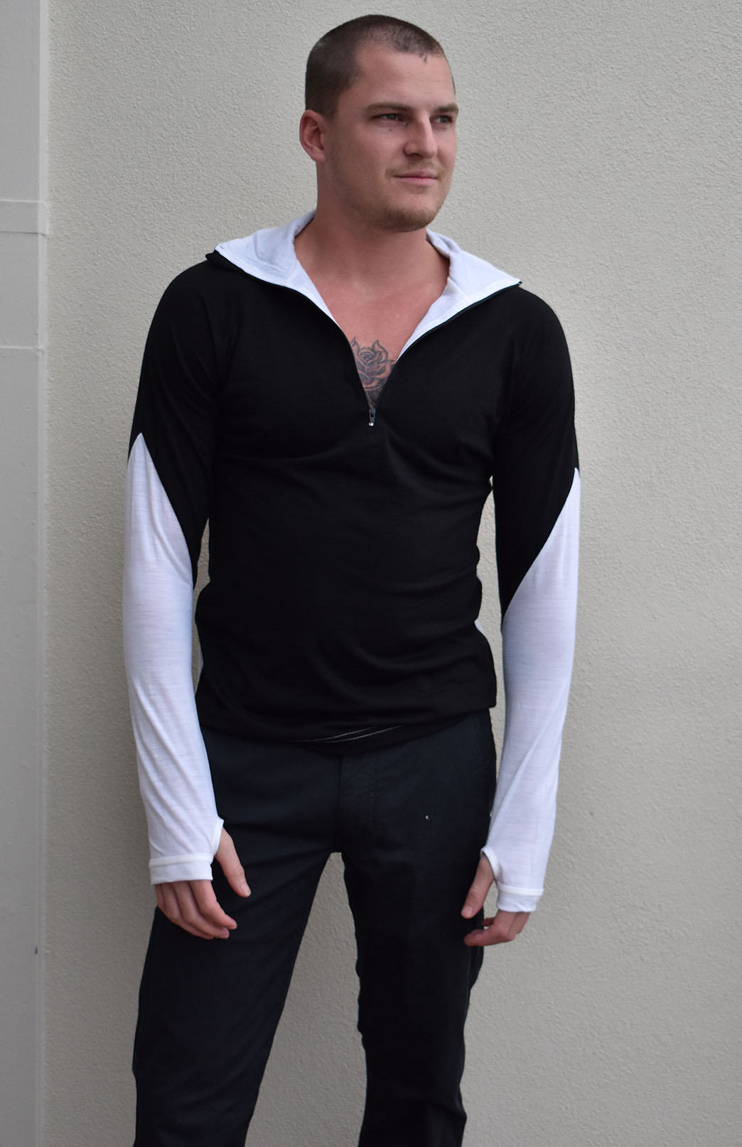 Black & Ivory Men's Merino Wool Zip Neck Top