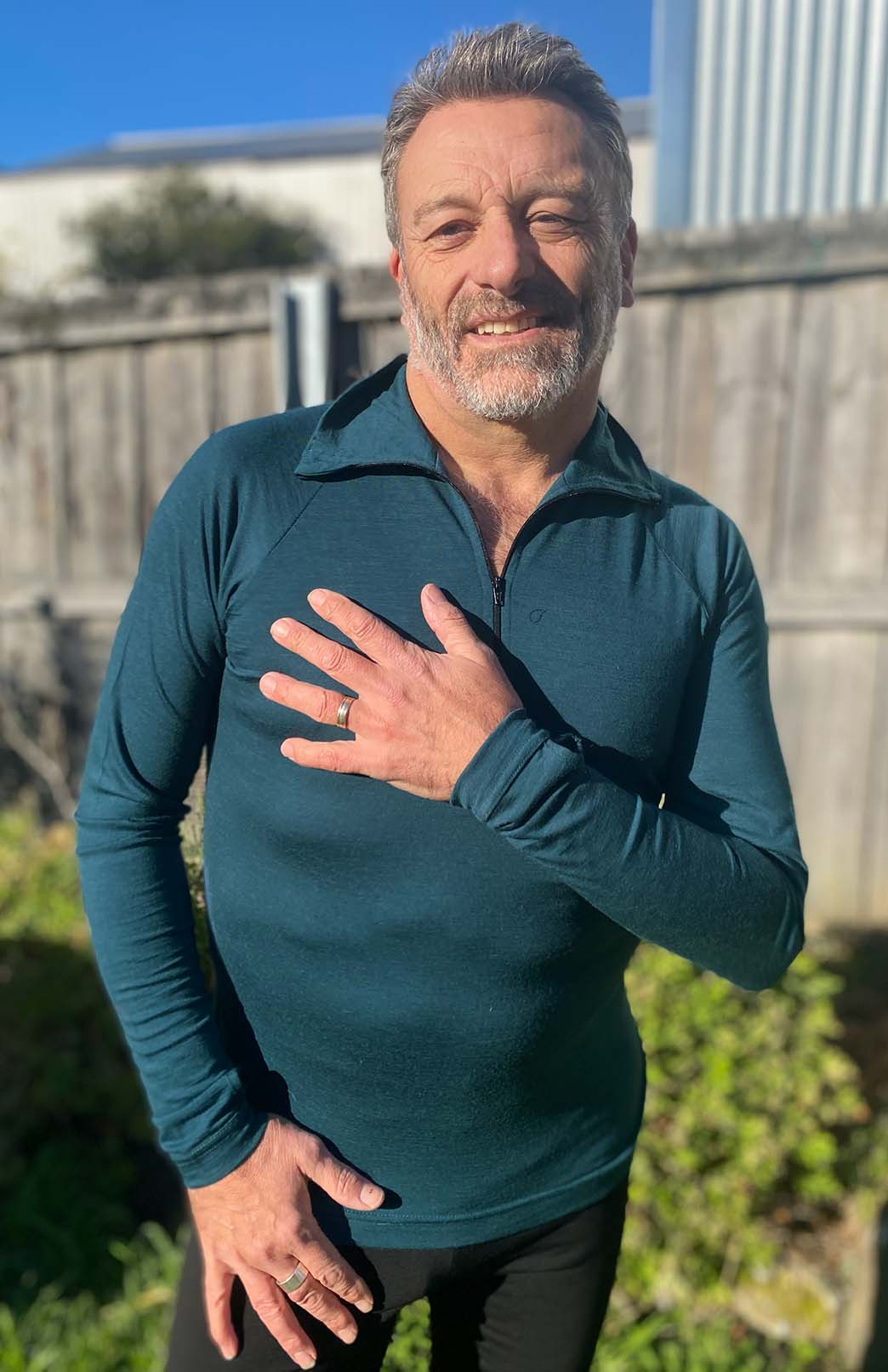 Deep Sea Green Men's Merino Wool Zip Neck Top