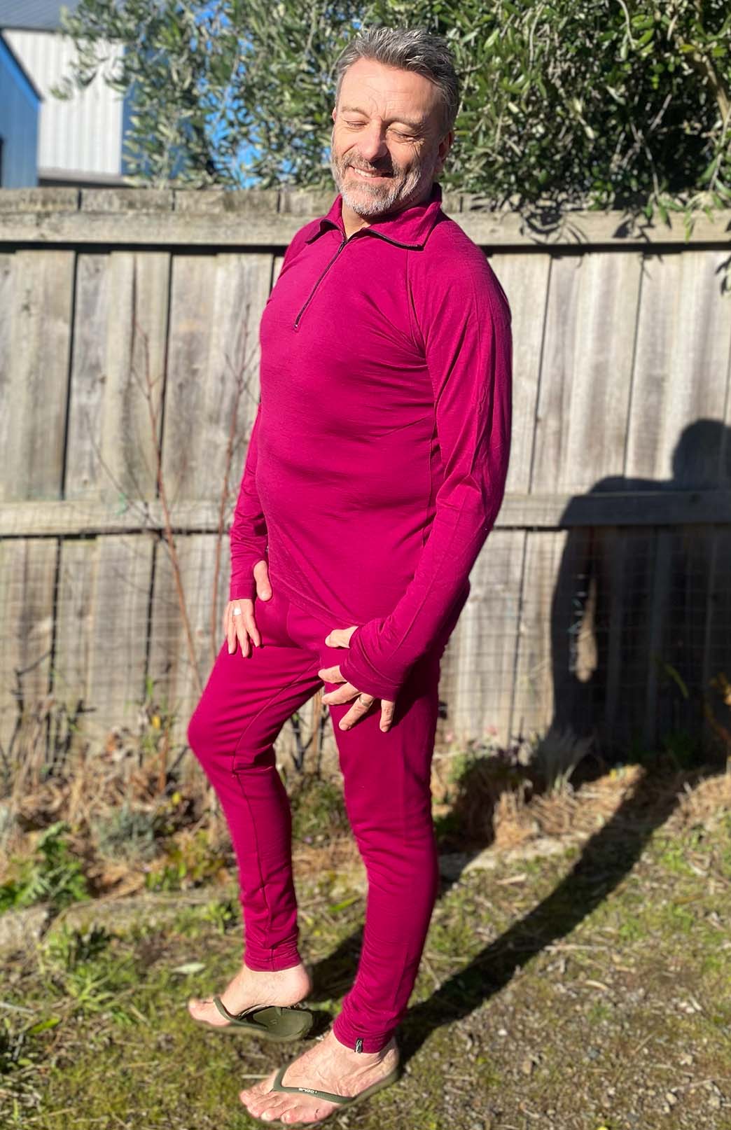 Magenta Men's Merino Wool 270gsm Fleece Elastic Waist Thermal Winter Leggings &amp;amp; Yoga Pants 
