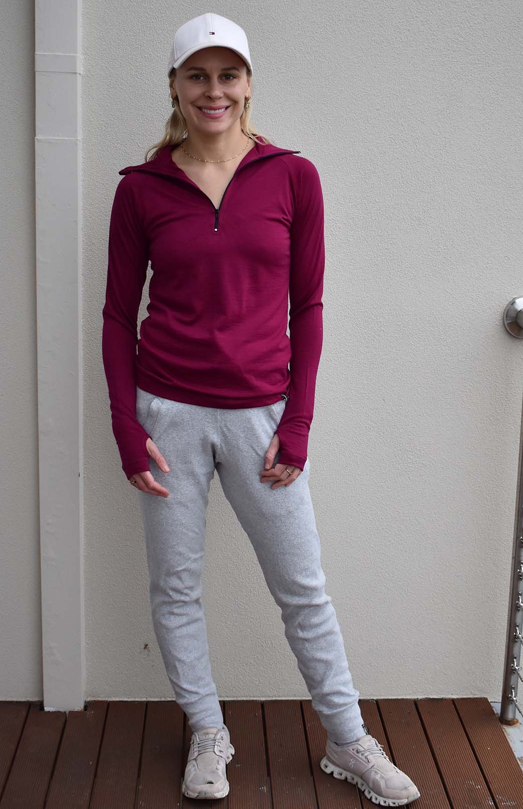 Magenta Women's Merino Wool Zip Neck Top
