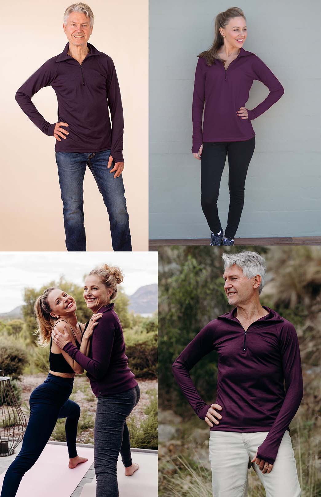 Mulberry Purple Unisex Merino Wool Zip Neck Top