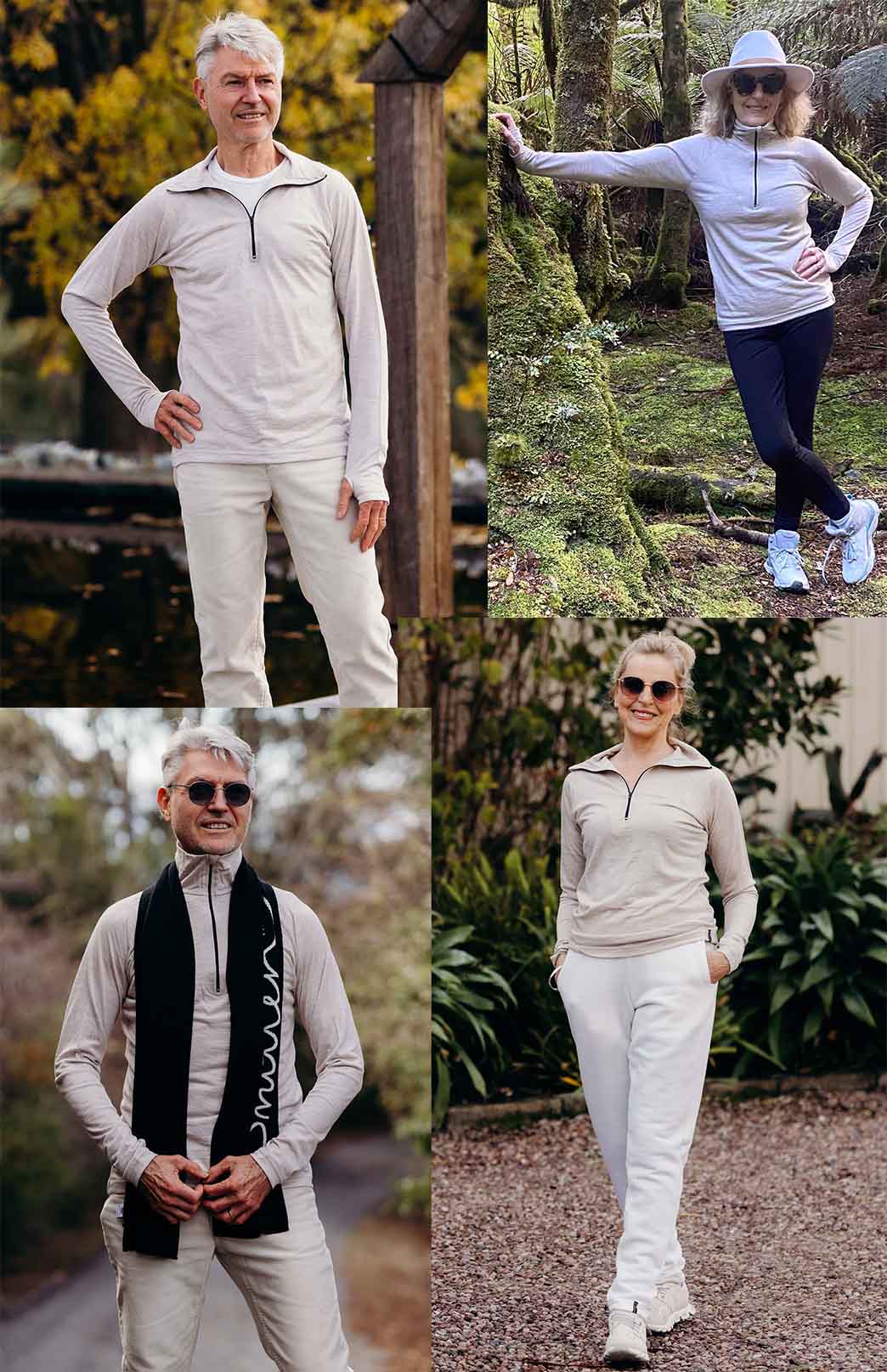 Oatmeal Marl Unisex Merino Wool Zip Neck Top
