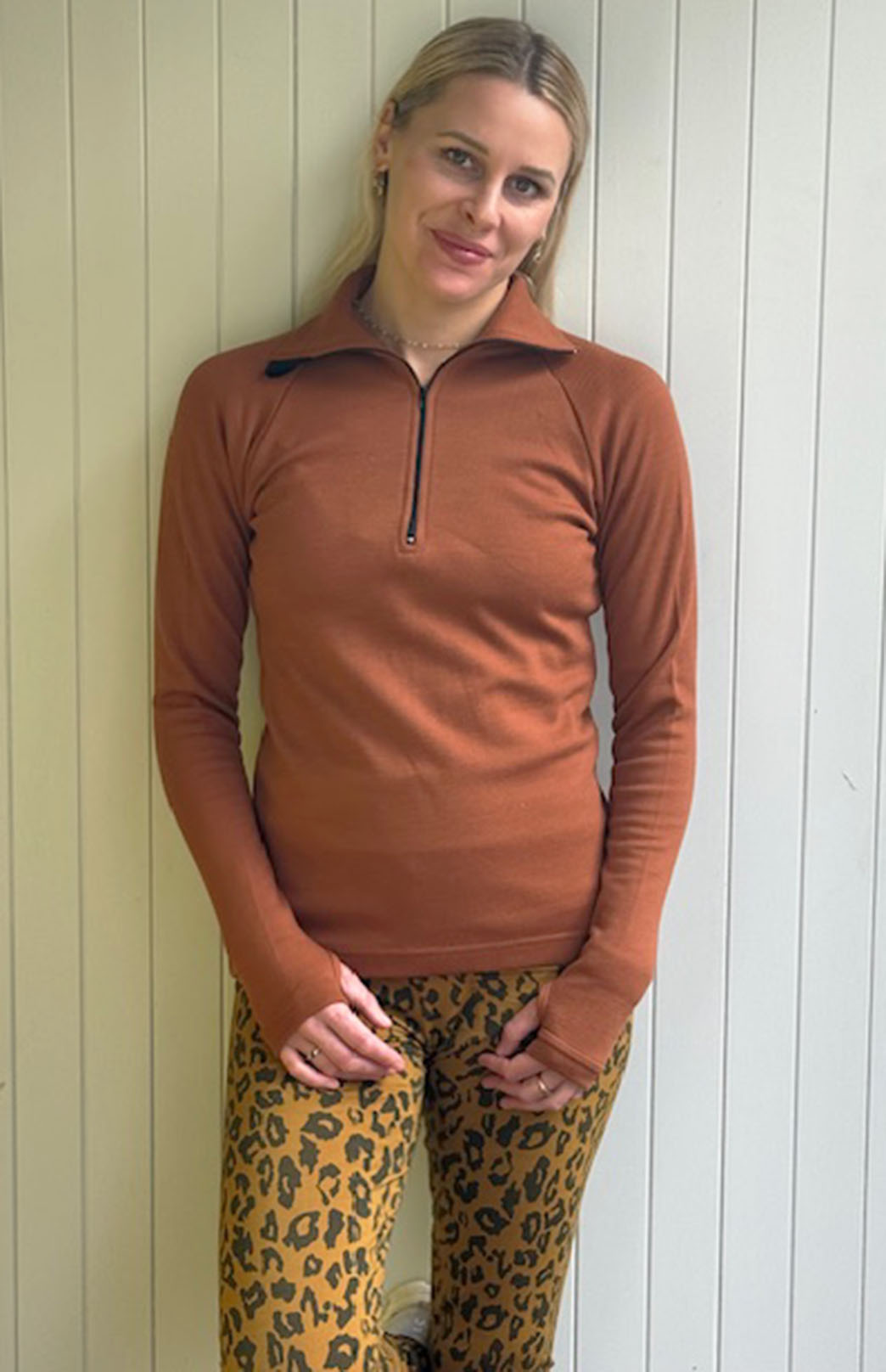 Cinnamon Women's Merino Wool Zip Neck Top
