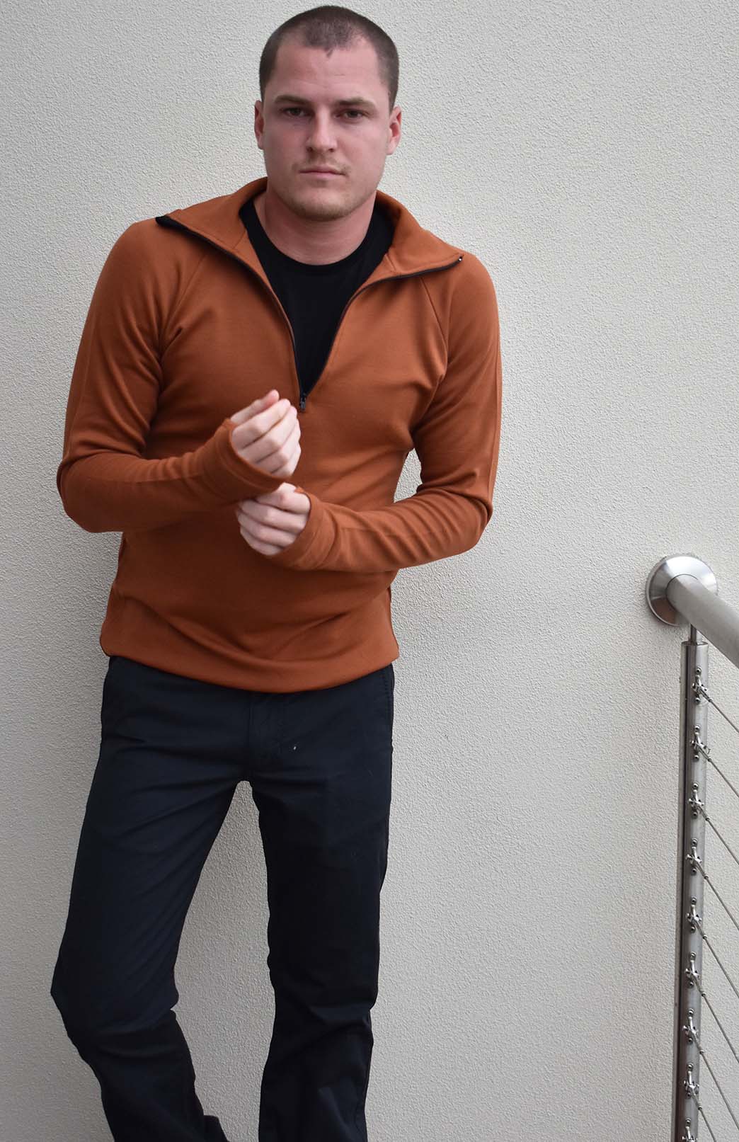 Cinnamon Men's Merino Wool Zip Neck Top