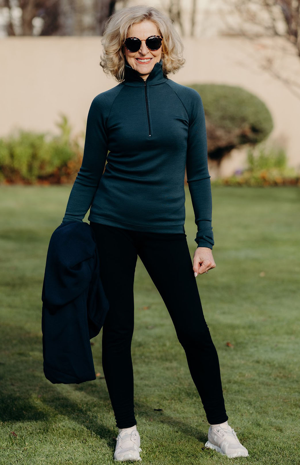 Deep Sea Green Women's Merino Wool Zip Neck Top