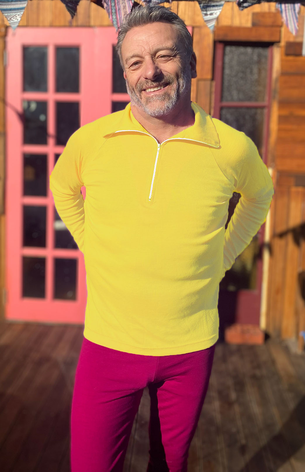 Lemon Zest Yellow Men's Merino Wool Zip Neck Top