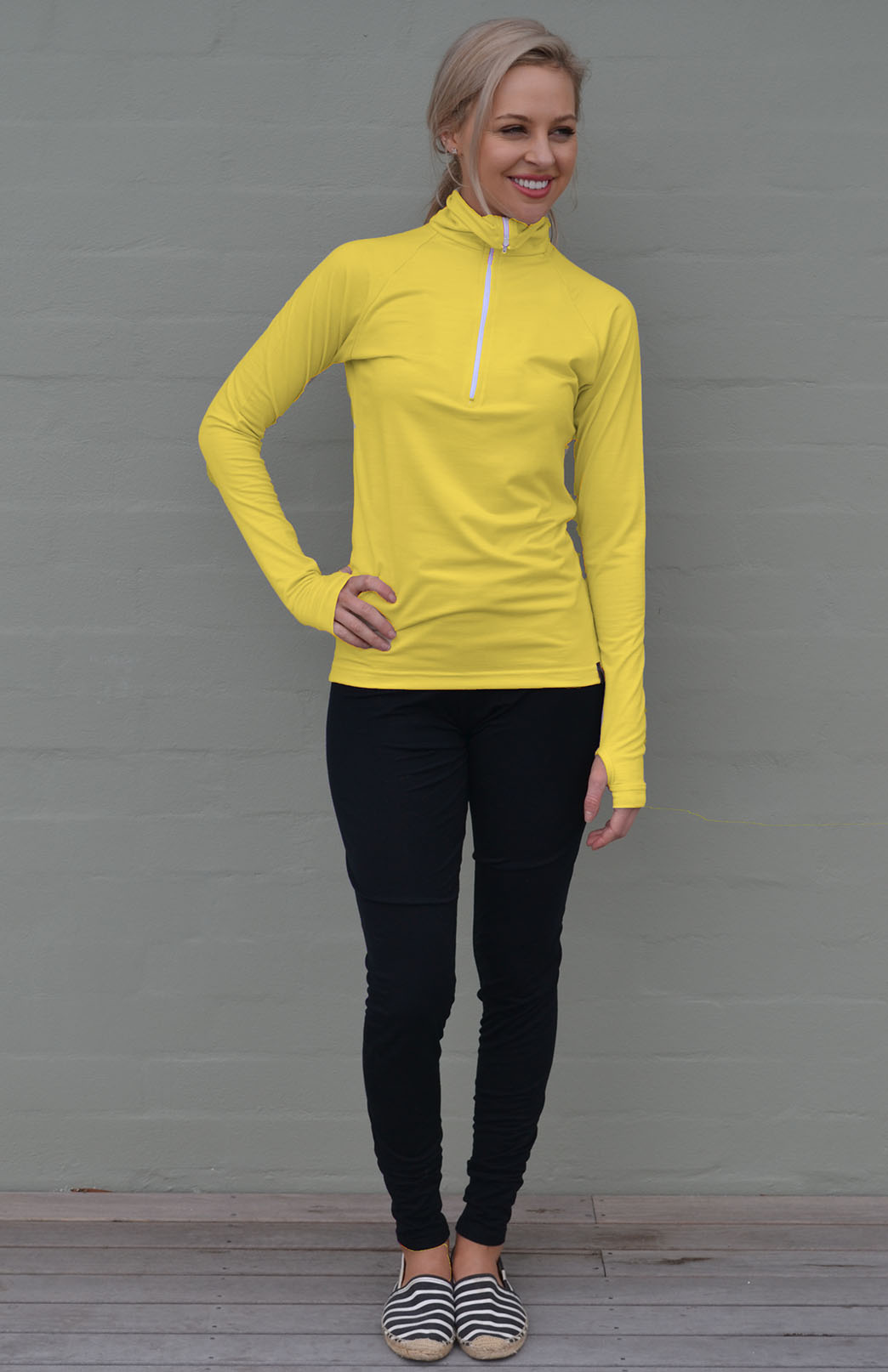 Lemon Zest Yellow Men's Merino Wool Zip Neck Top