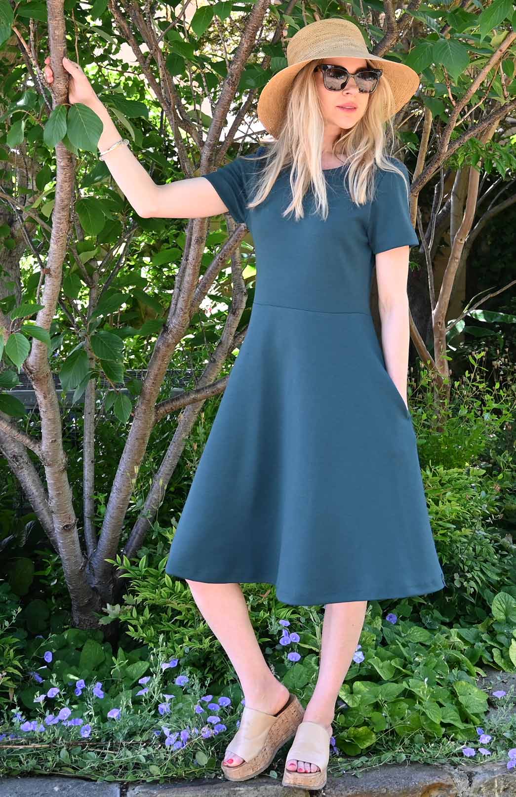Storm Teal Women's Merino Wool Short Sleeve Trans-seasonal Dress