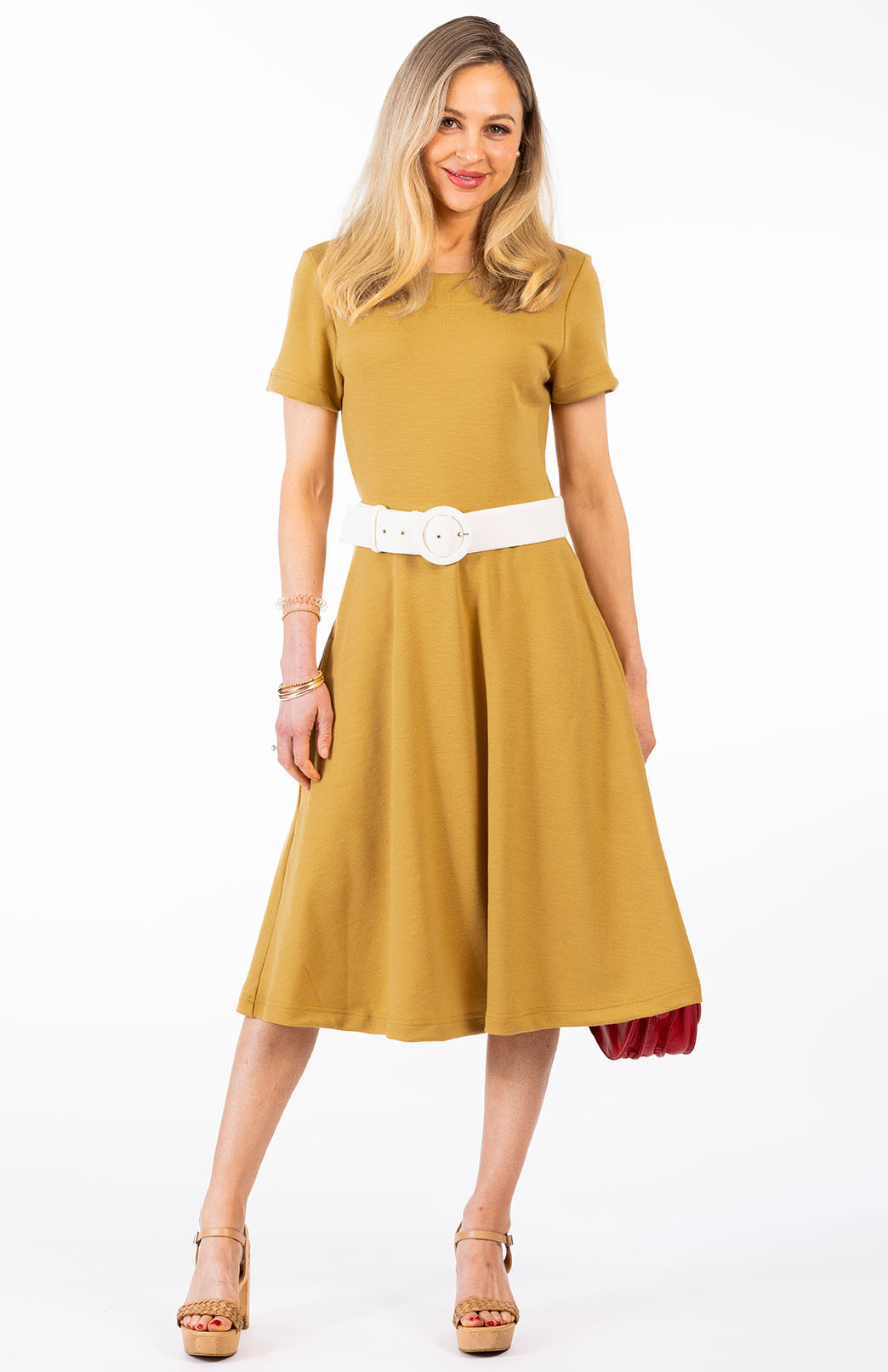 Mustard Yellow Women's Merino Wool Short Sleeve Trans-seasonal Dress