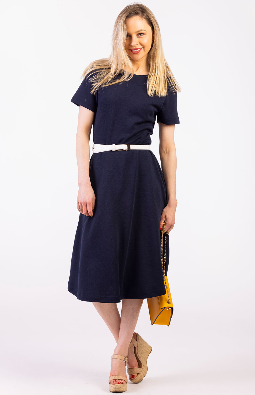 Navy Blue Women's Merino Wool Short Sleeve Trans-seasonal Dress