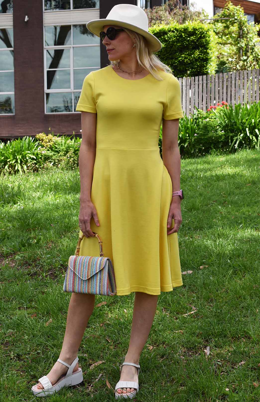 Lemon Zest Yellow Women&#39;s Merino Wool Short Sleeve Trans-seasonal Dress
