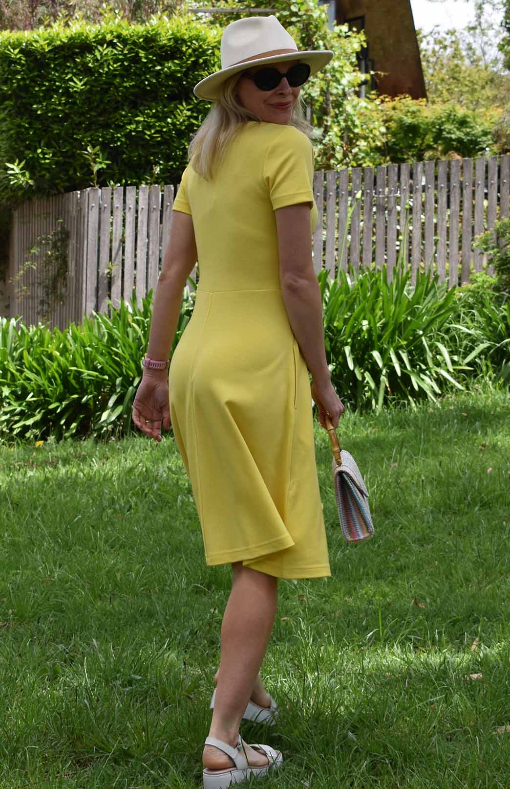 Lemon Zest Yellow Women's Merino Wool Short Sleeve Trans-seasonal Dress