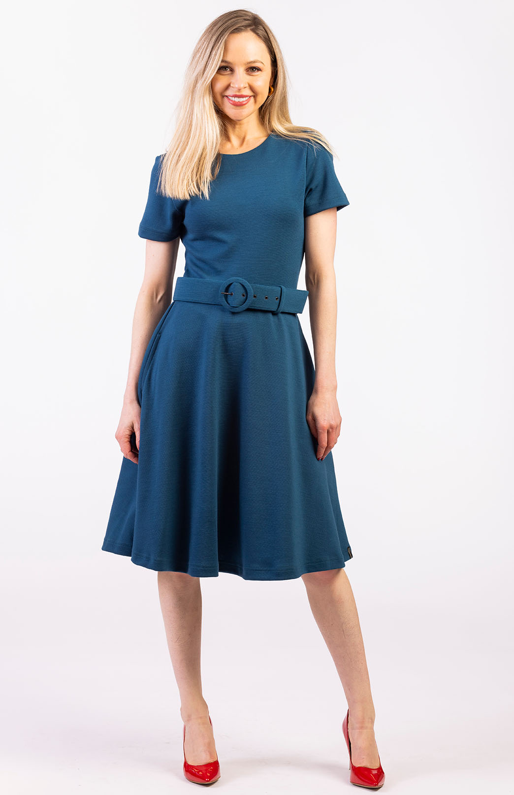 Storm Teal Women's Merino Wool Short Sleeve Trans-seasonal Dress