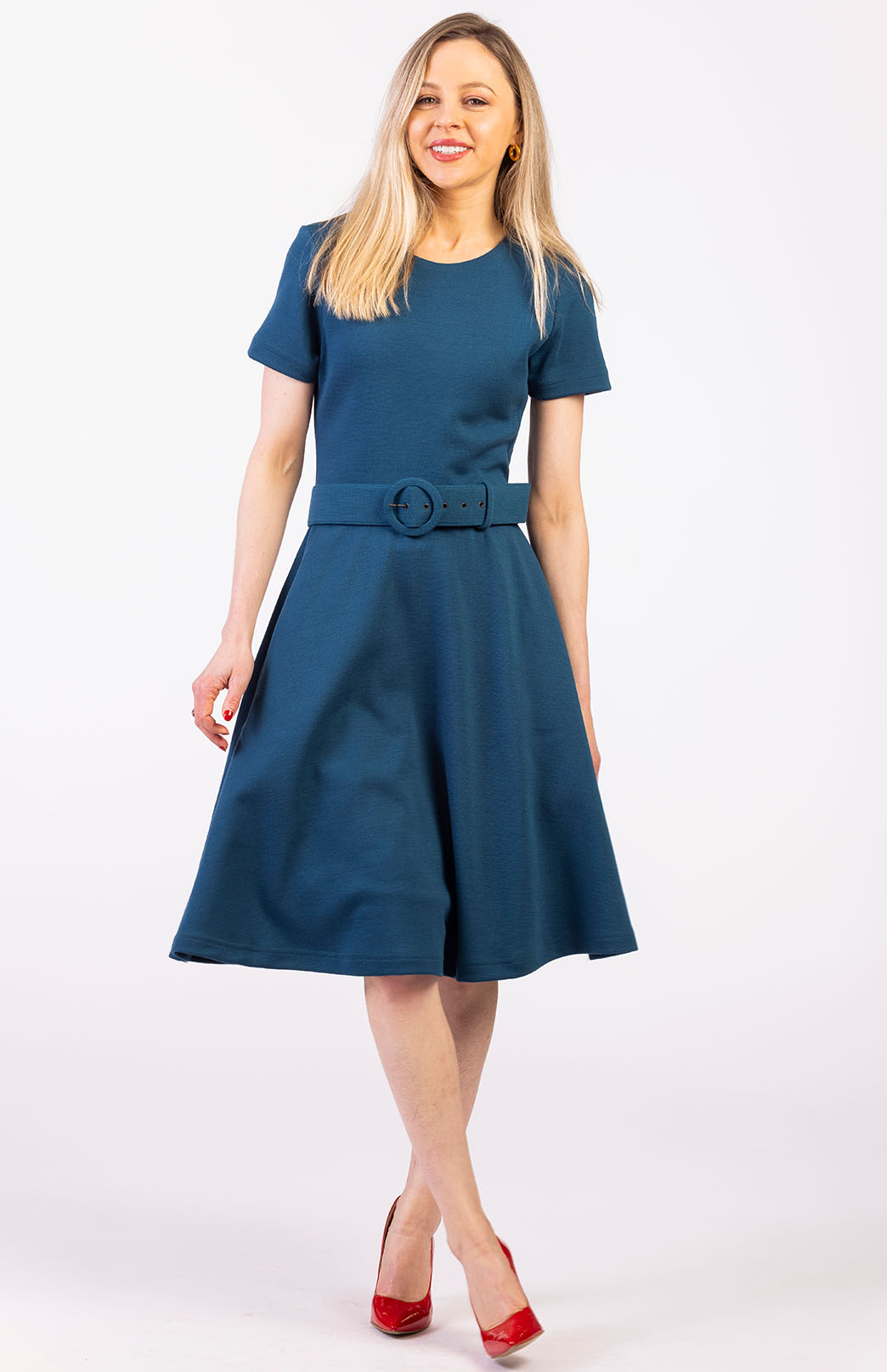 Storm Teal Women's Merino Wool Short Sleeve Trans-seasonal Dress