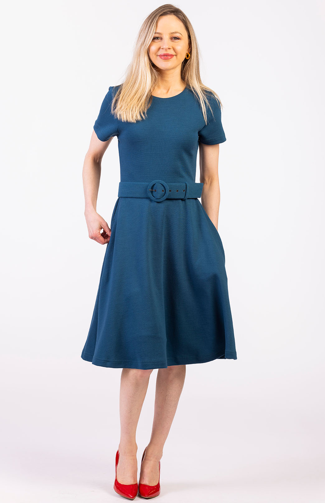 Storm Teal Women's Merino Wool Short Sleeve Trans-seasonal Dress