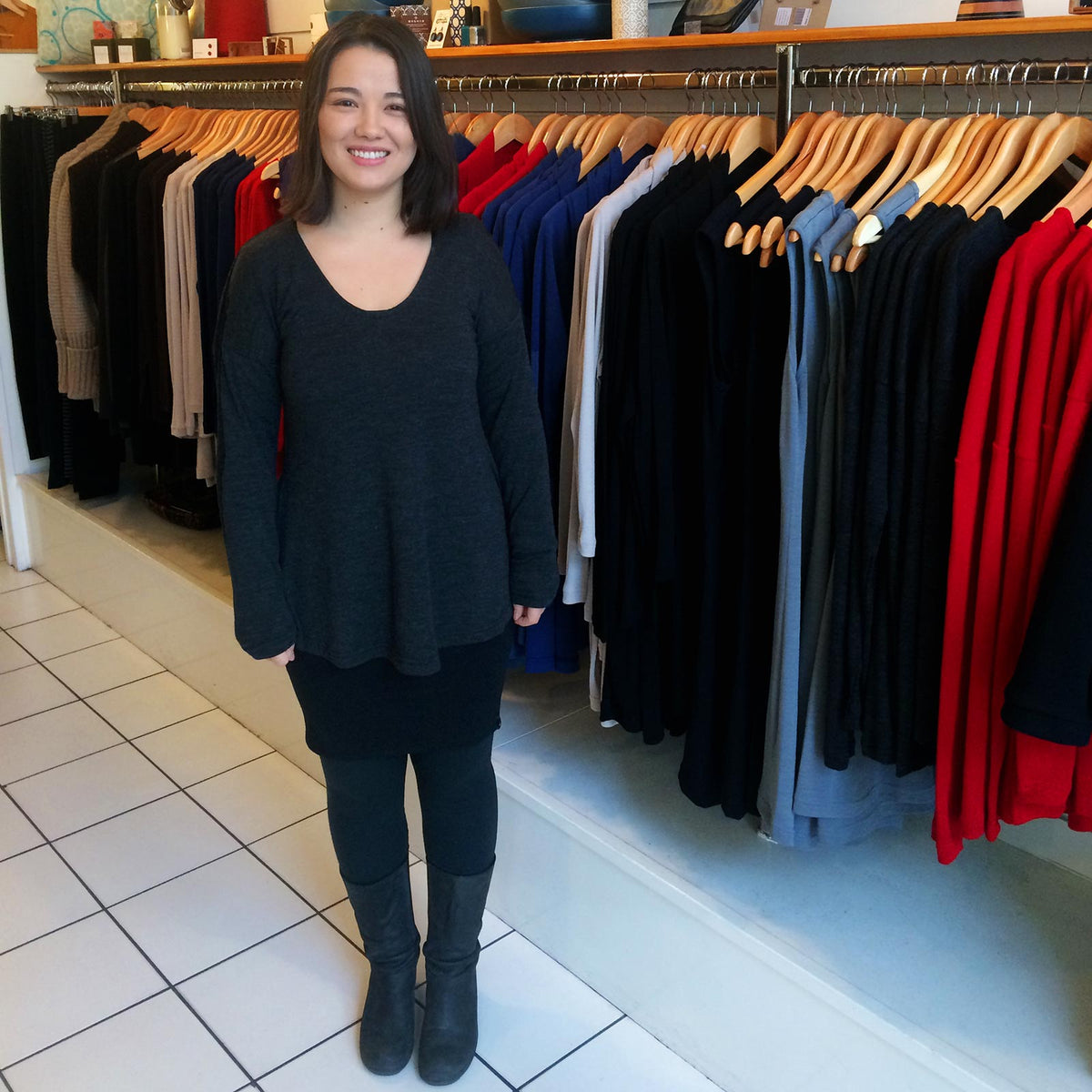 Charcoal Marl Women's Merino Wool Long Sleeve Top