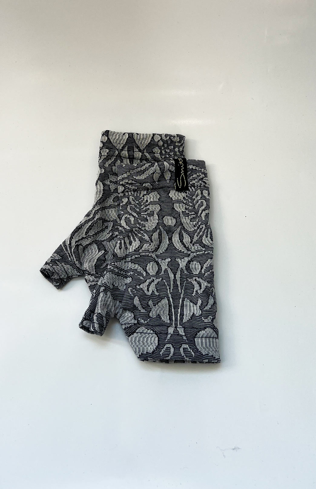 Blue Grey Abbey Floral  Merino Wool Thermal Fingerless Mittens