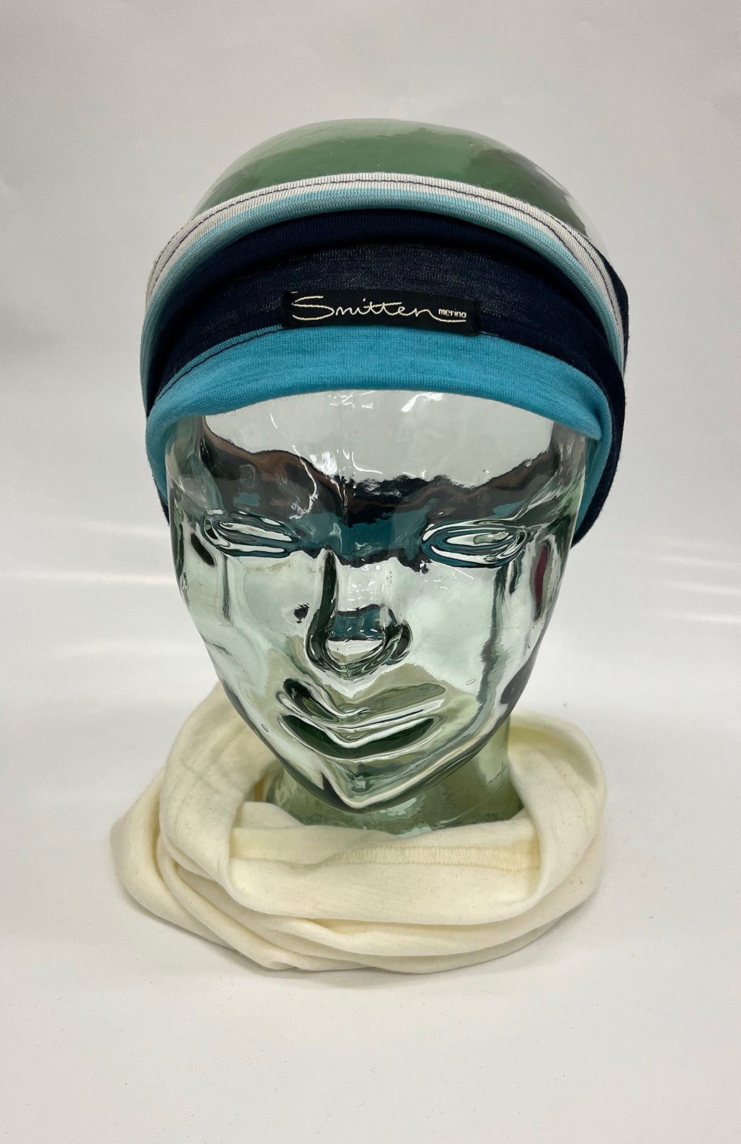 Turquoise Navy Multi Stripe Unisex Merino Wool Thermal Headband