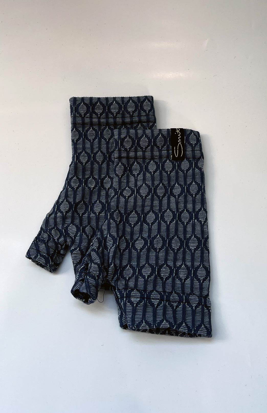 Blue Keyhole Merino Wool Thermal Fingerless Mittens