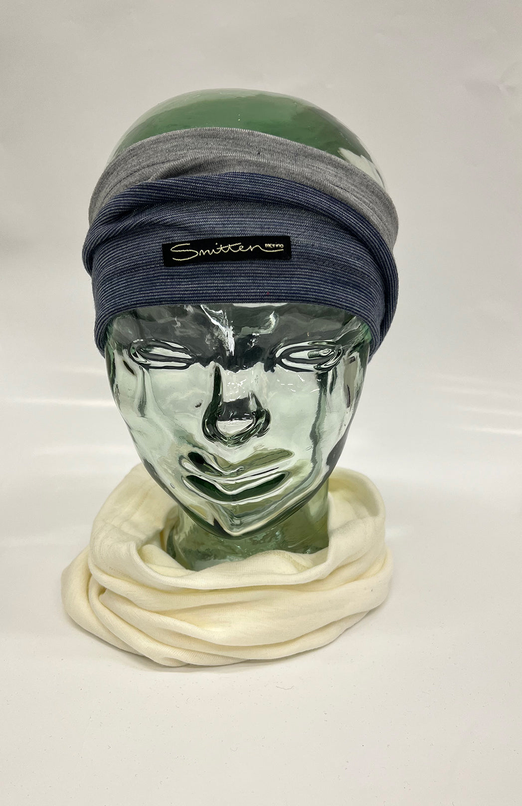 Denim Grey Black Stripe Unisex Merino Wool Thermal Headband