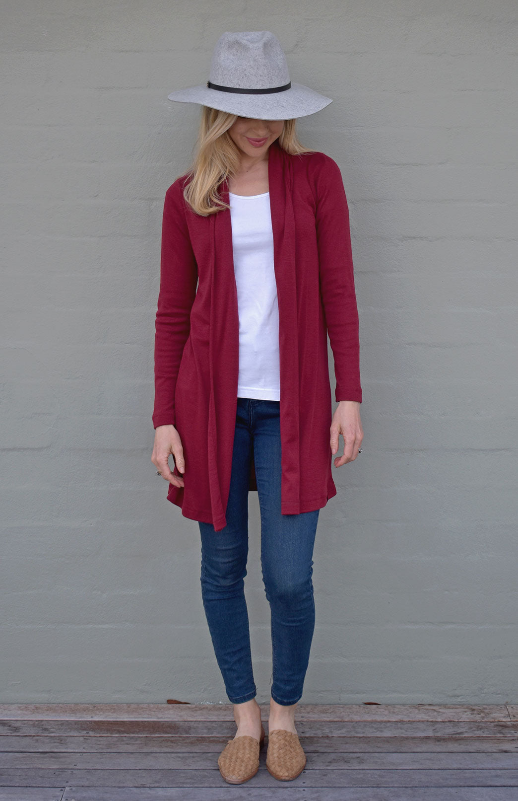 Beet Red Women&#39;s Merino Wool Drape Cardigan
