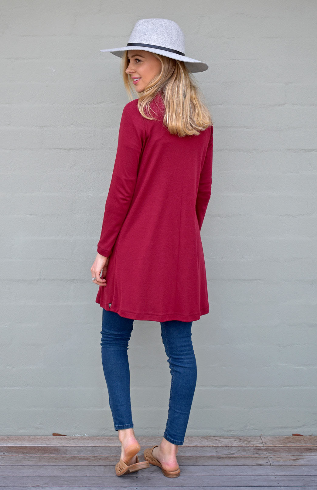 Beet Red Women&#39;s Merino Wool Drape Cardigan

