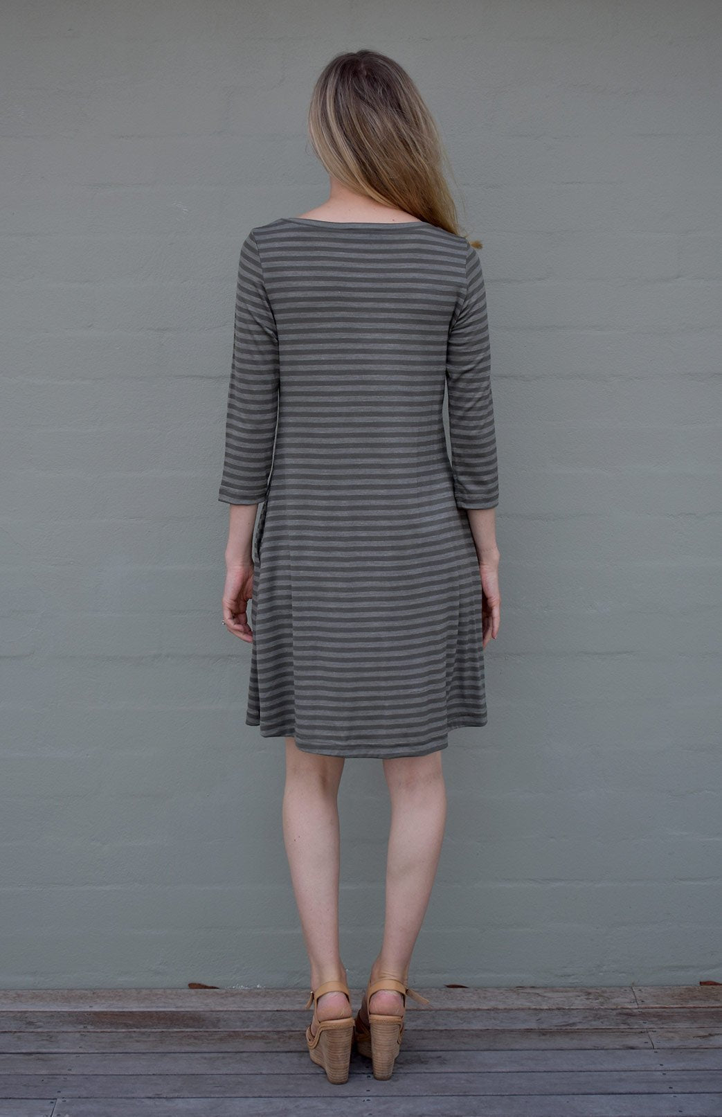 Kalamata Green Stripe Women's Merino Wool Swing Dress