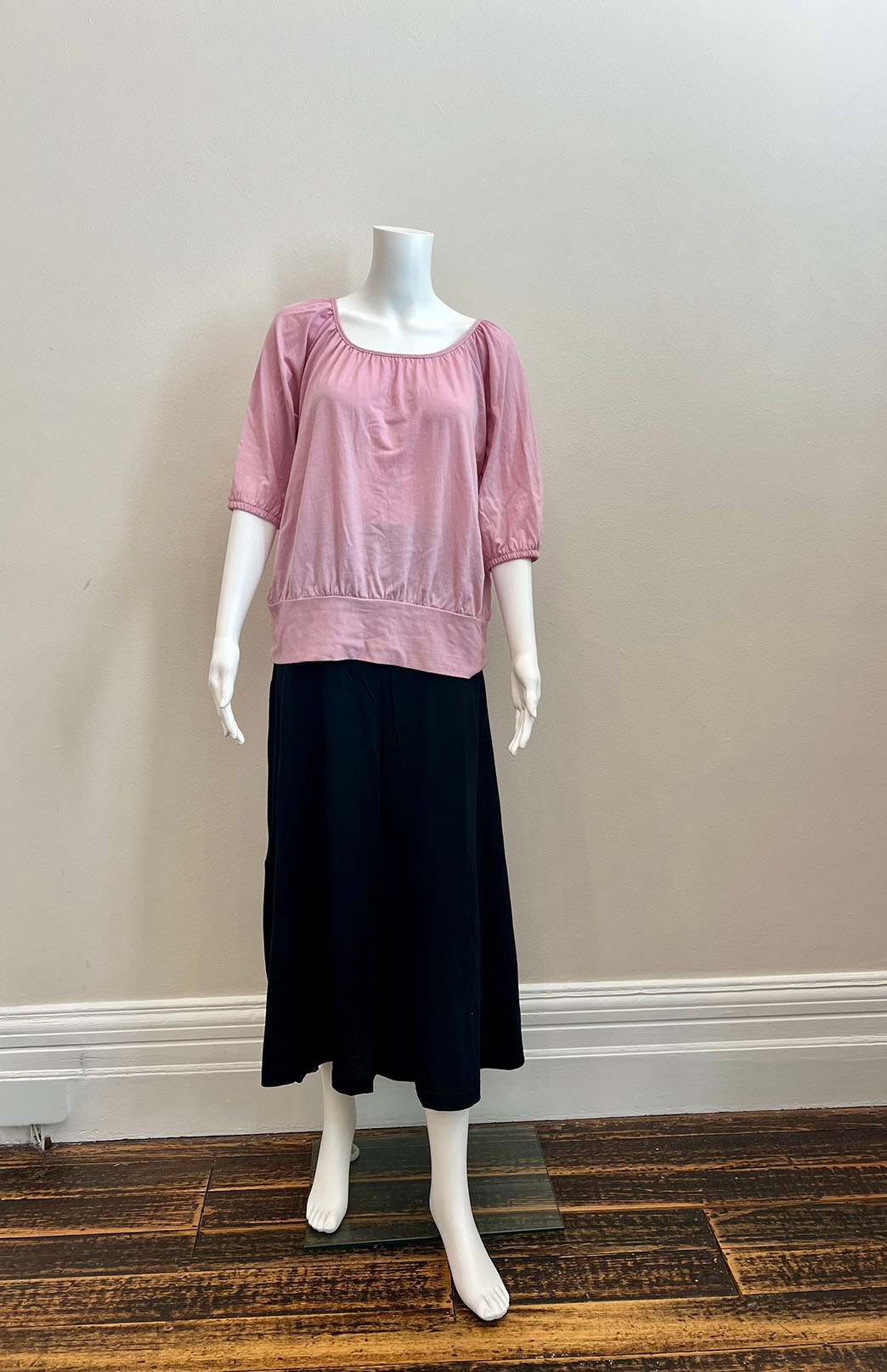 Dusty Pink Women's Merino Wool Elbow Length Peasant Top