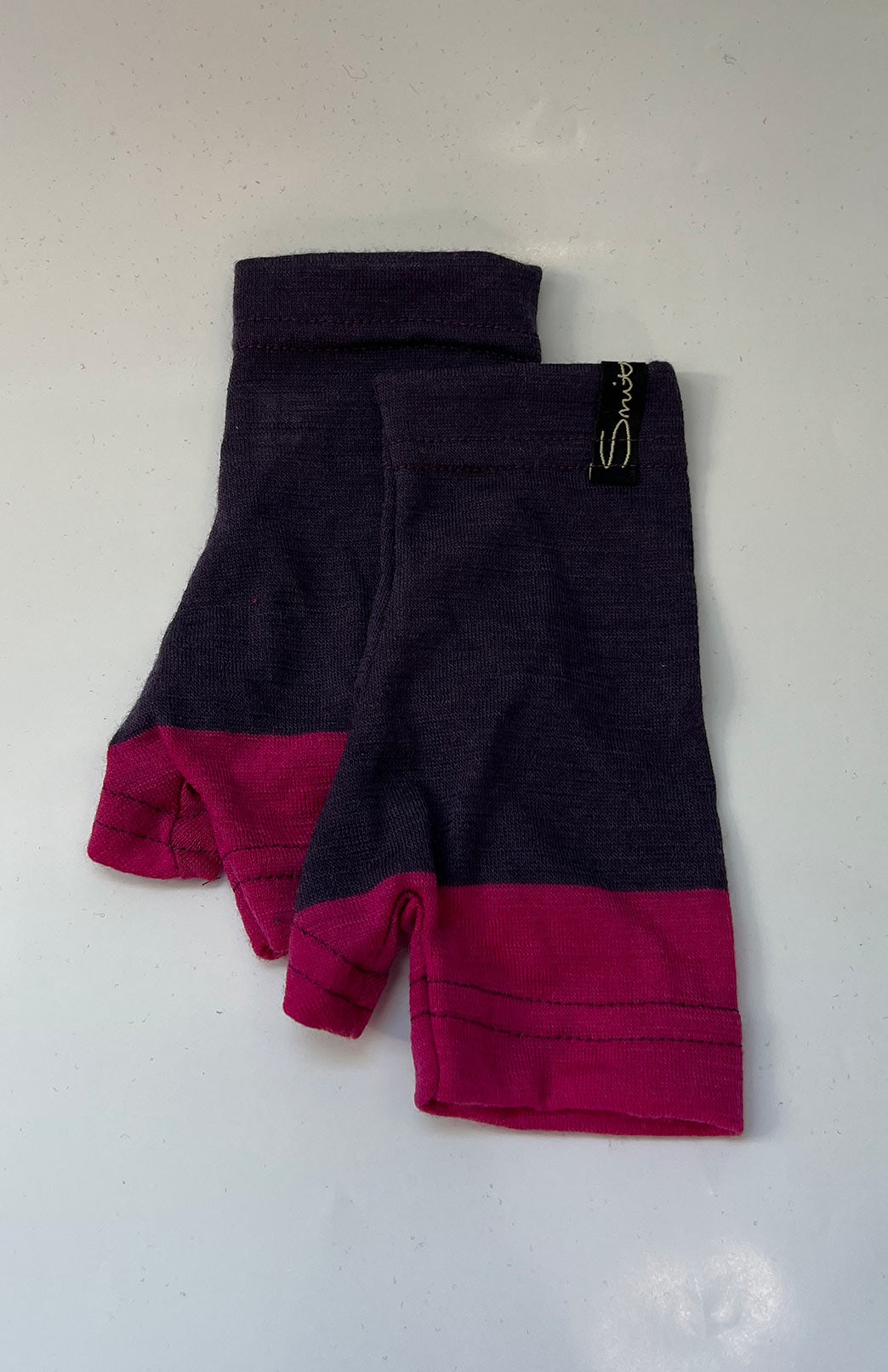 Grape Purple Multi Stripe  Merino Wool Thermal Fingerless Mittens