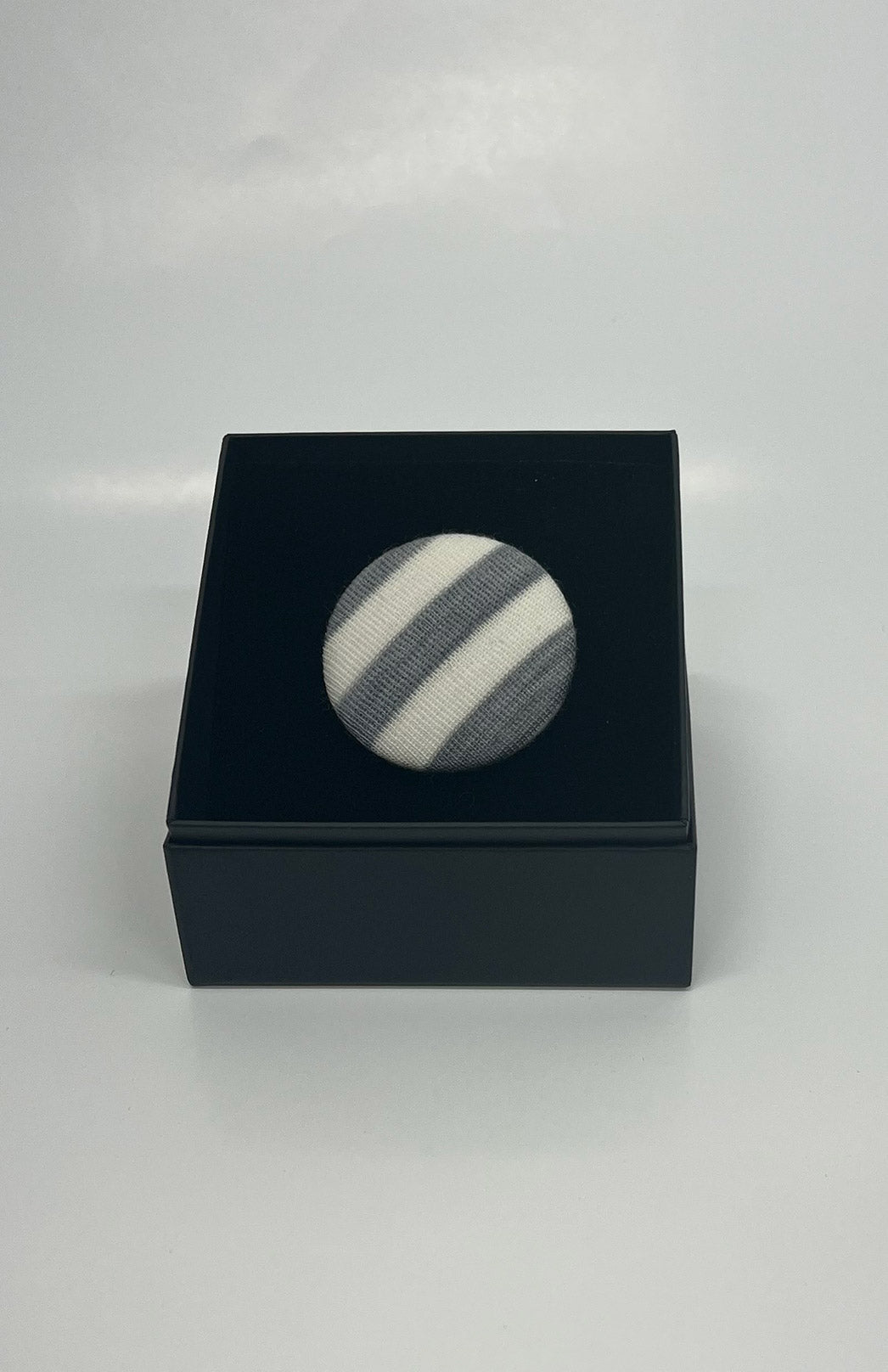 Grey Marl and Ivory Stripe Women's Merino Wool Magnetic Button Brooch