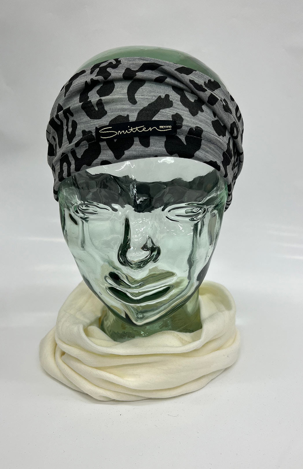 Grey Marl Leopard Unisex Merino Wool Thermal Headband