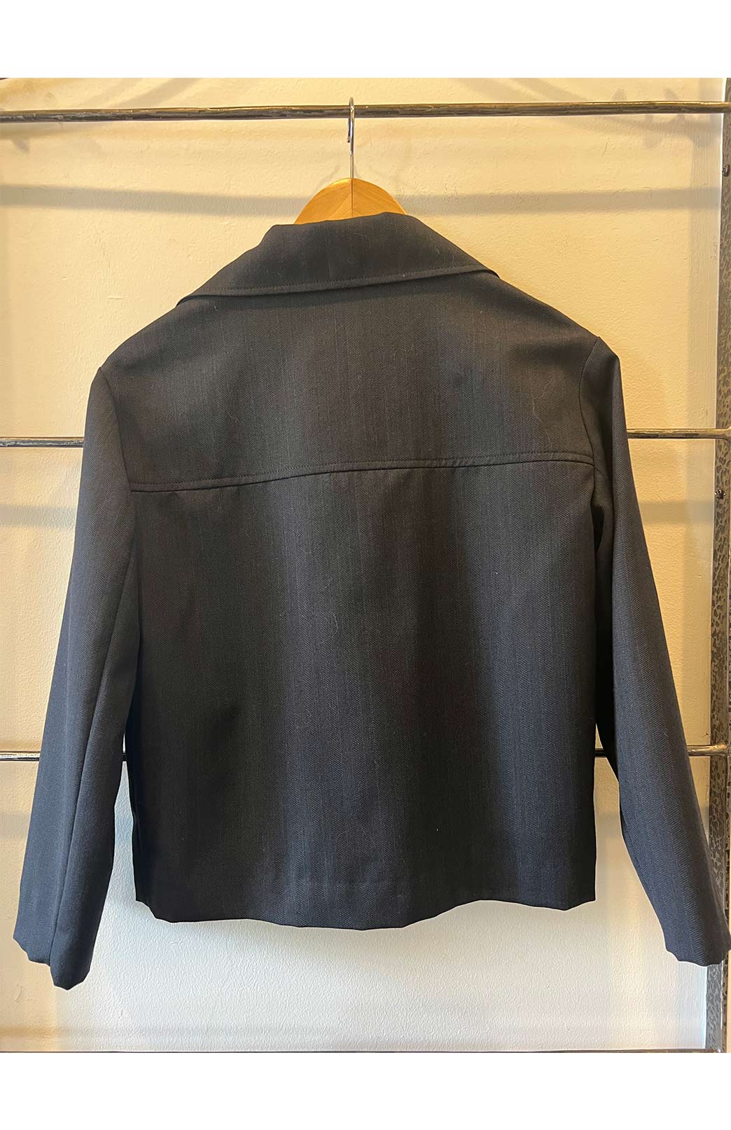 Sample: Smitten Suit: Cropped Pea Jacket (size 8) Women&#39;s Superfine Merino Wool Herringbone Blazer Jacket with Silk Lining
