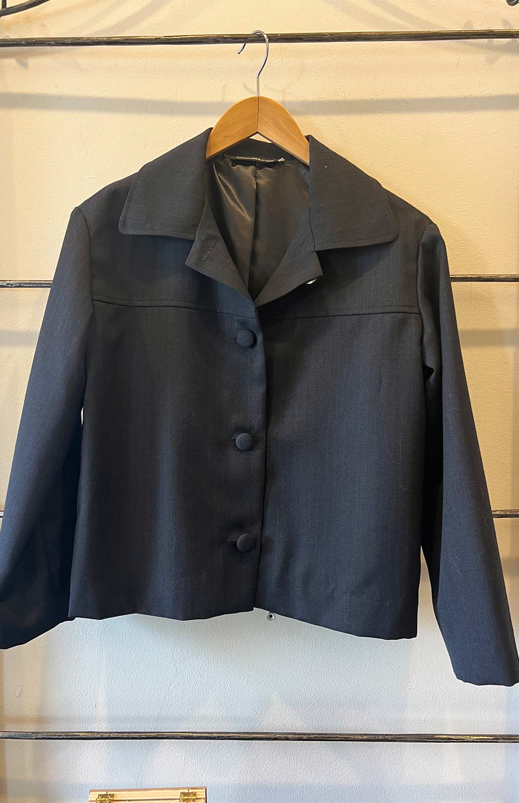 Sample: Smitten Suit: Cropped Pea Jacket (size 8) Women's Superfine Merino Wool Herringbone Blazer Jacket with Silk Lining