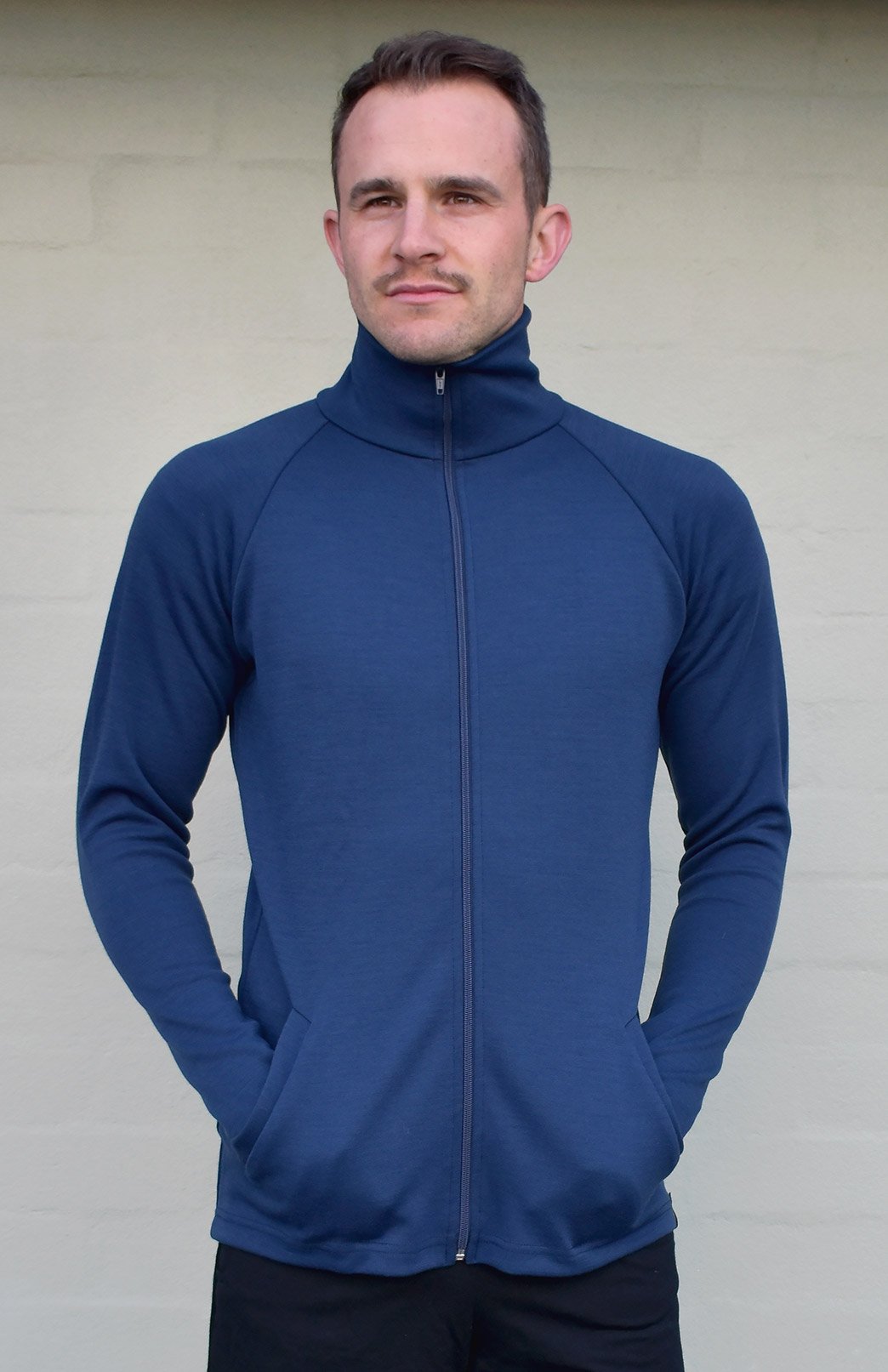 Indigo Blue Women&#39;s Merino Wool Zip Jacket in Heavyweight 360g Fabric
