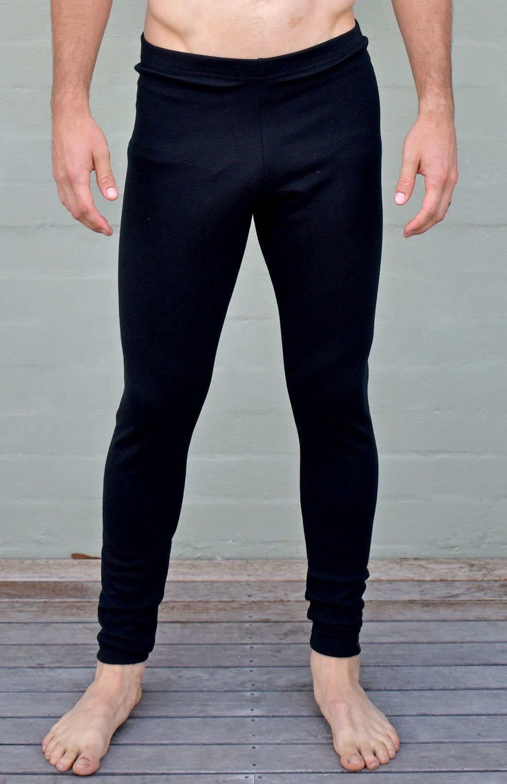 Black Men&#39;s Merino Wool 270gsm Fleece Elastic Waist Thermal Winter Leggings &amp;amp; Yoga Pants 
