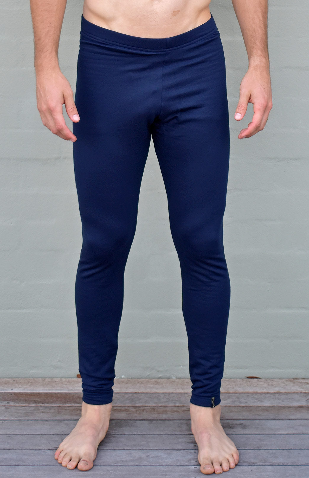 French Navy Blue Men's Merino Wool 270gsm Fleece Elastic Waist Thermal Winter Leggings &amp; Yoga Pants 