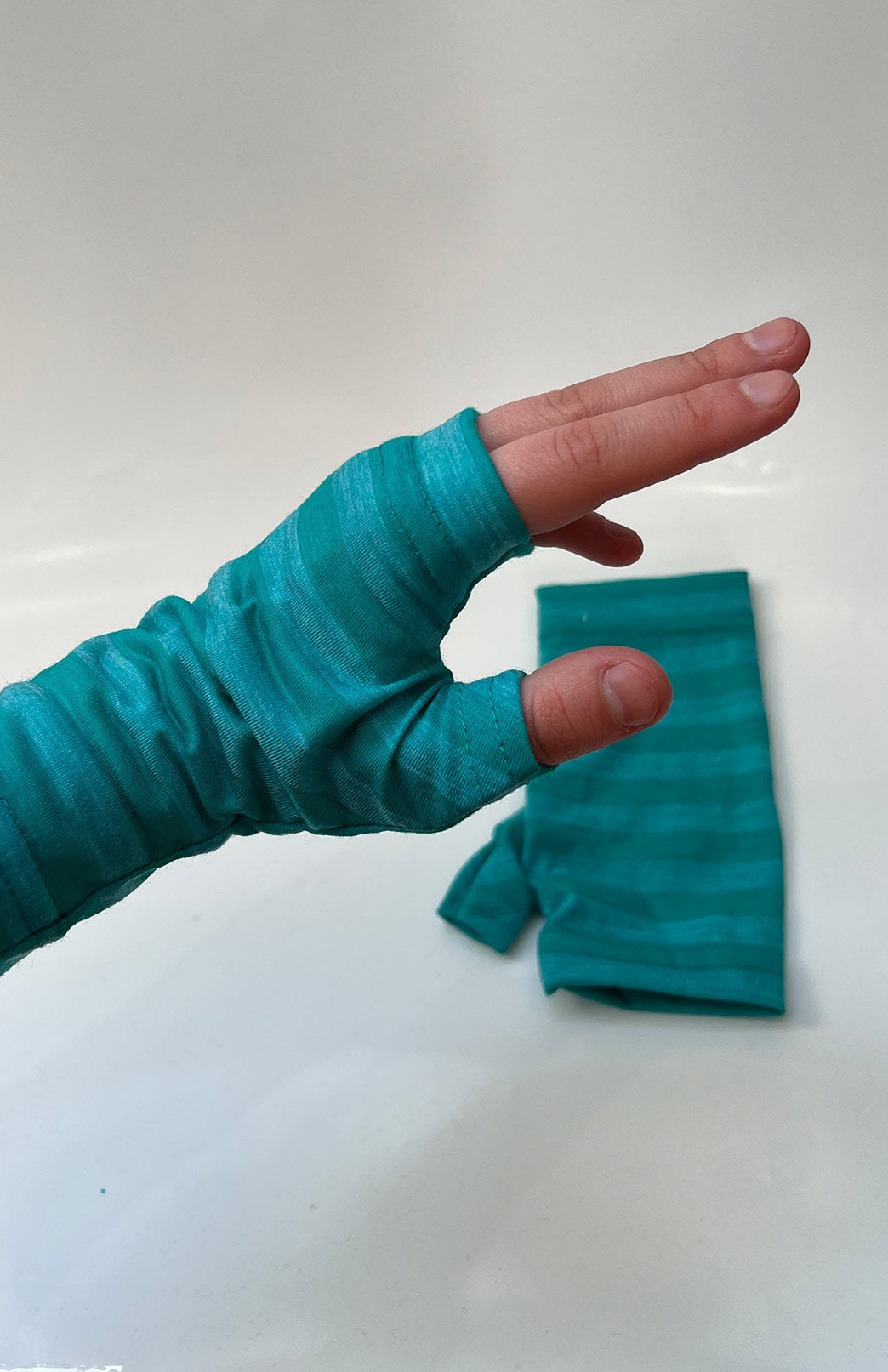 Lapis Stripe Merino Wool Thermal Fingerless Mittens